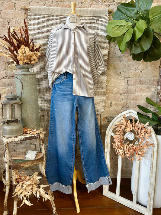 A Sight To See Ash Mocha Striped Blouse