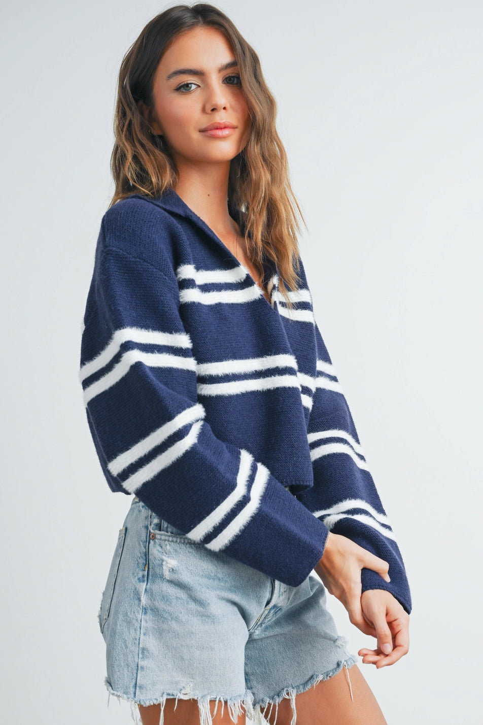 Stick Around Navy Striped Sweater