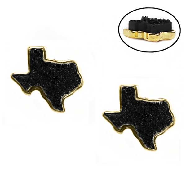 50% Off - Gold/Black Druzy Texas Necklace & Earrings