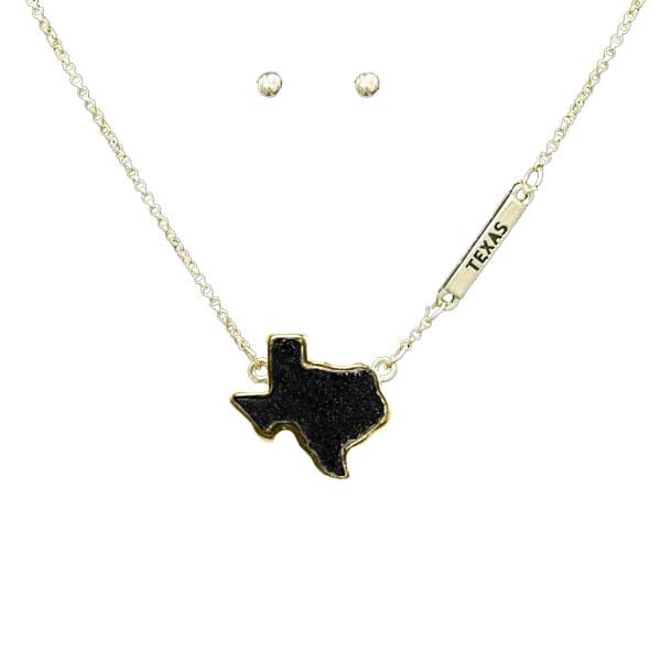 50% Off - Gold/Black Druzy Texas Necklace & Earrings