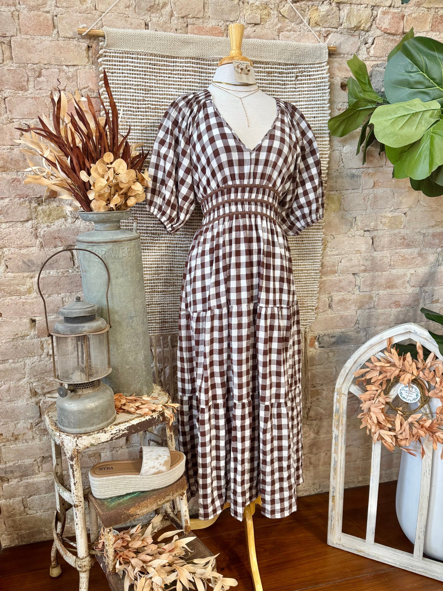 Farmers Market Brown Plaid Maxi Dress