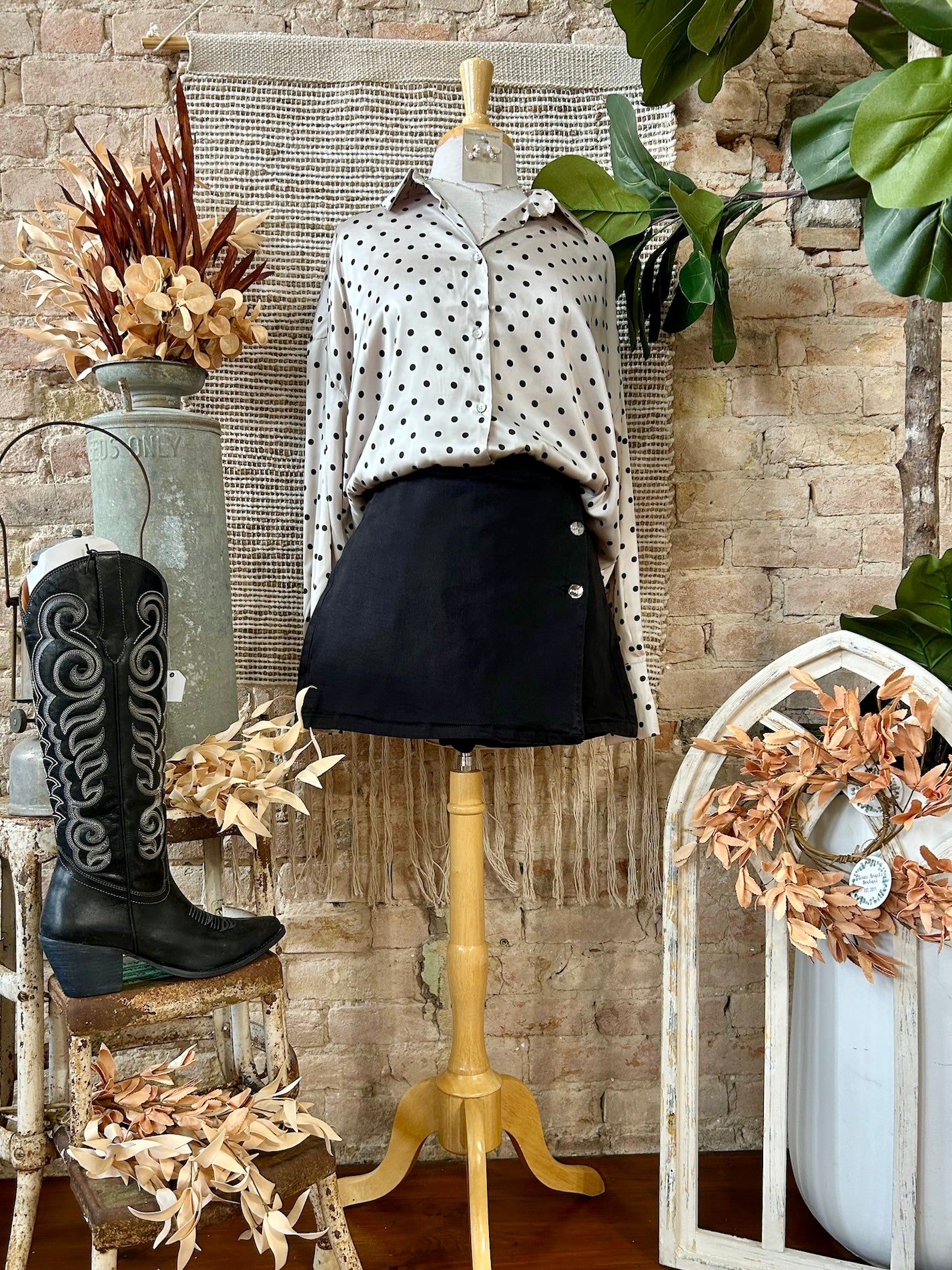Sugar & Spice Ivory Polka Dot Satin Blouse