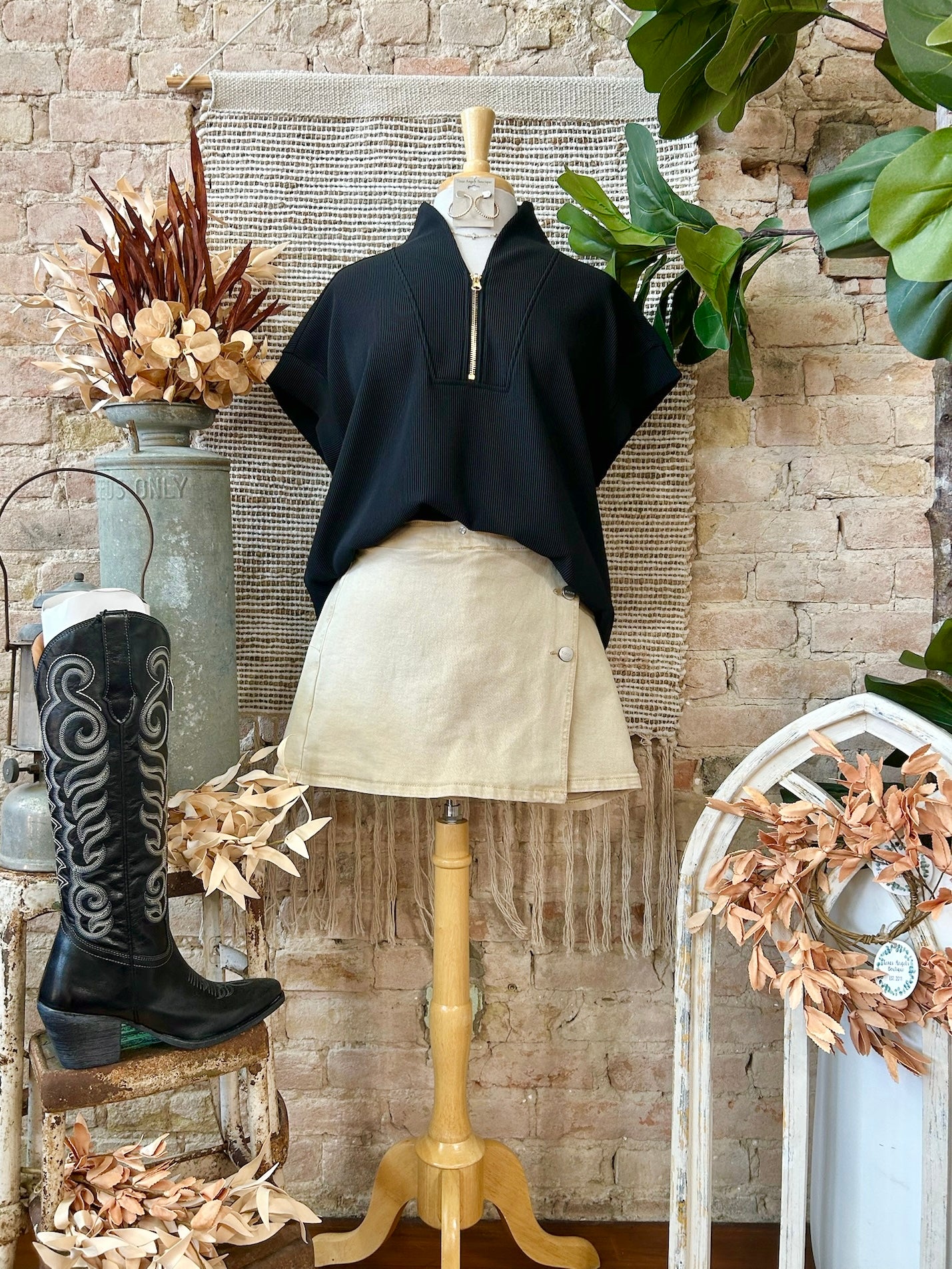 Just A Matter Of Time Black Zip Up Top