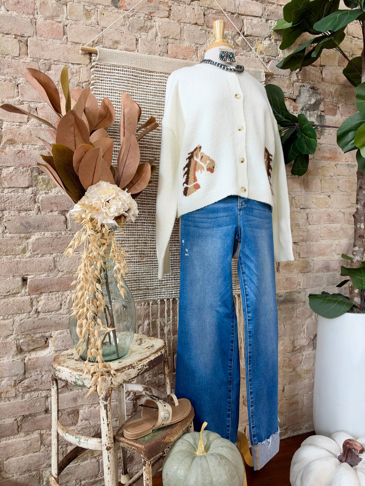 Girls Gotta Do What A Girls Gotta Do Ivory Horse Sweater