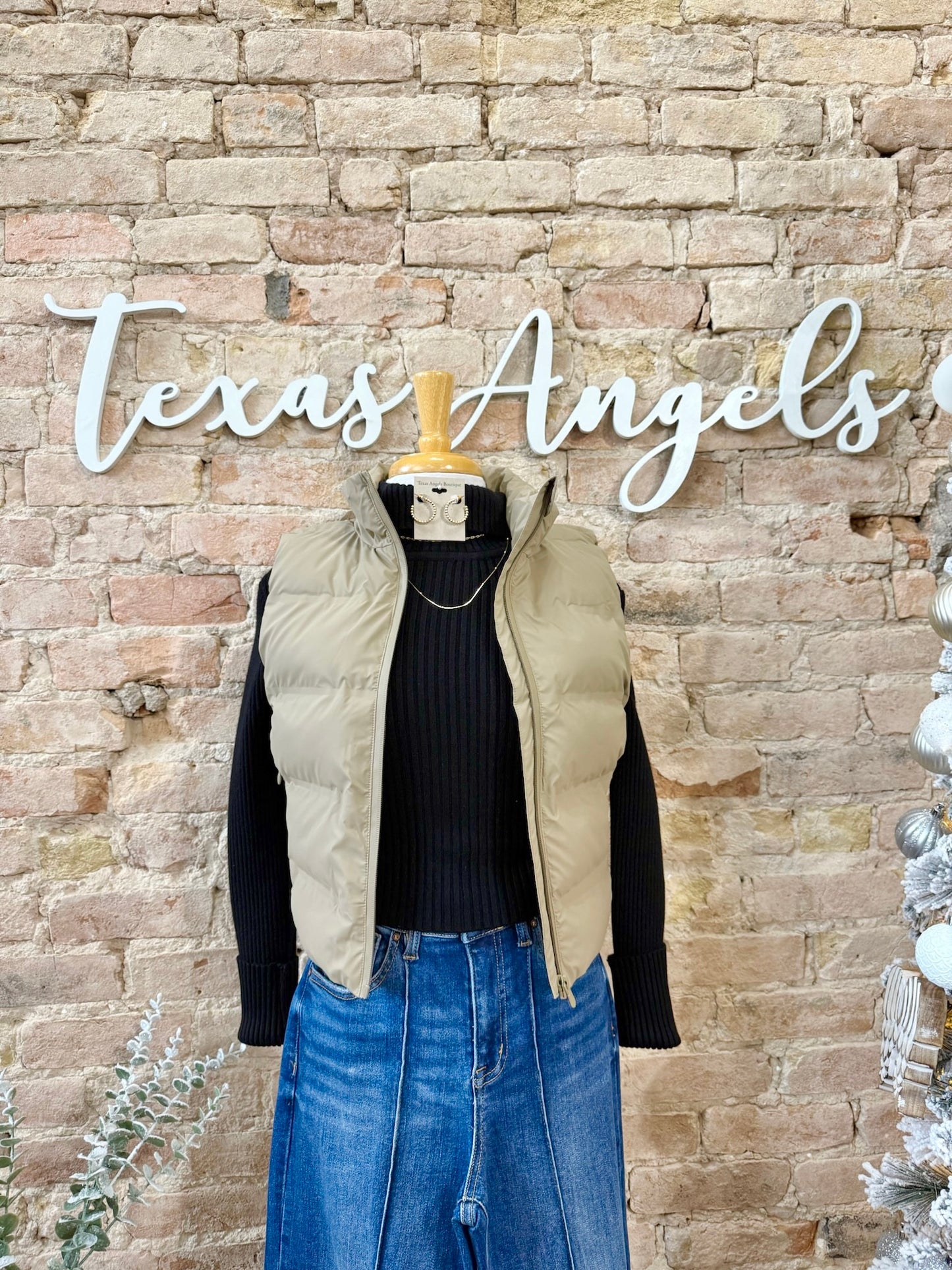 Winter Vacation Khaki Puffer Vest