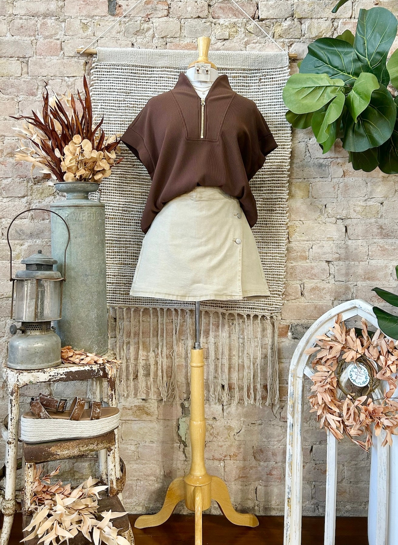 Just A Matter Of Time Brown Zip Up Top