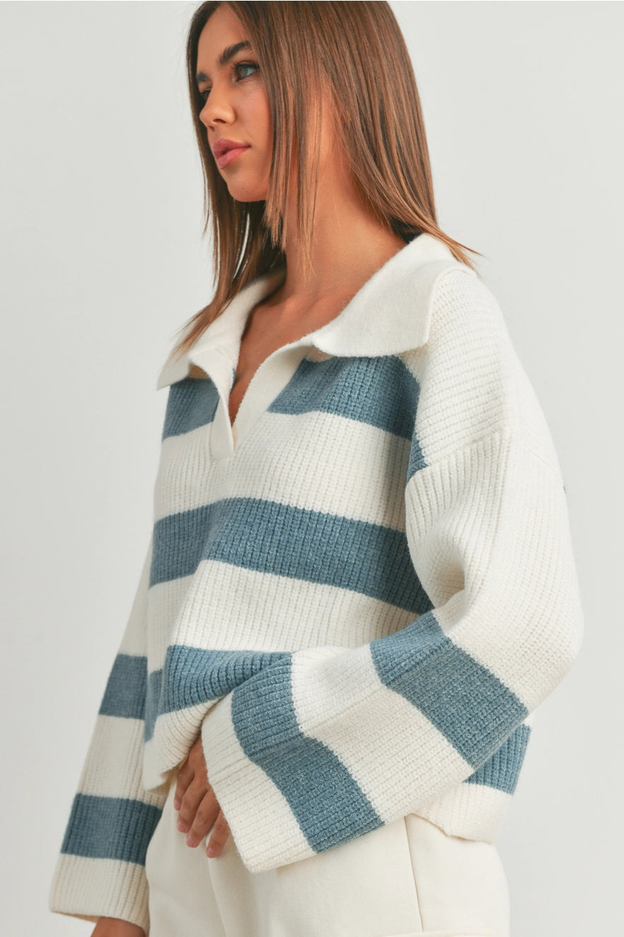 Stubborn Love Blue Striped Sweater