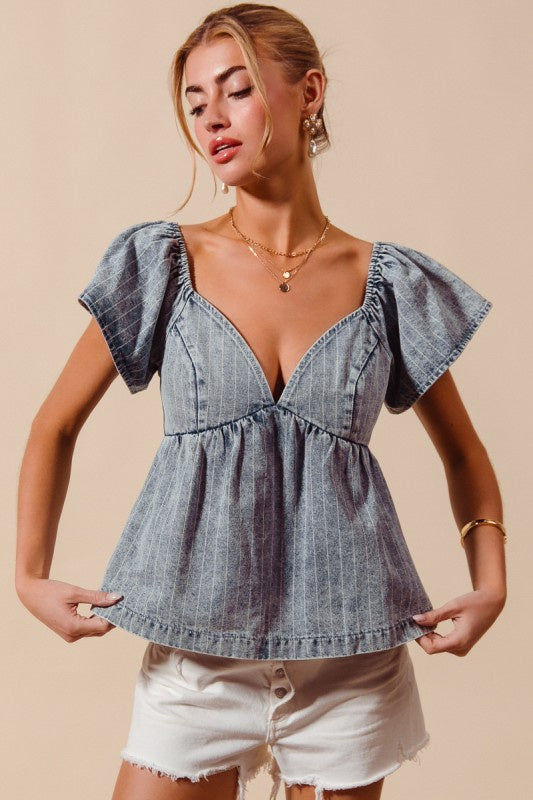 All I See Is You Striped Denim Blouse