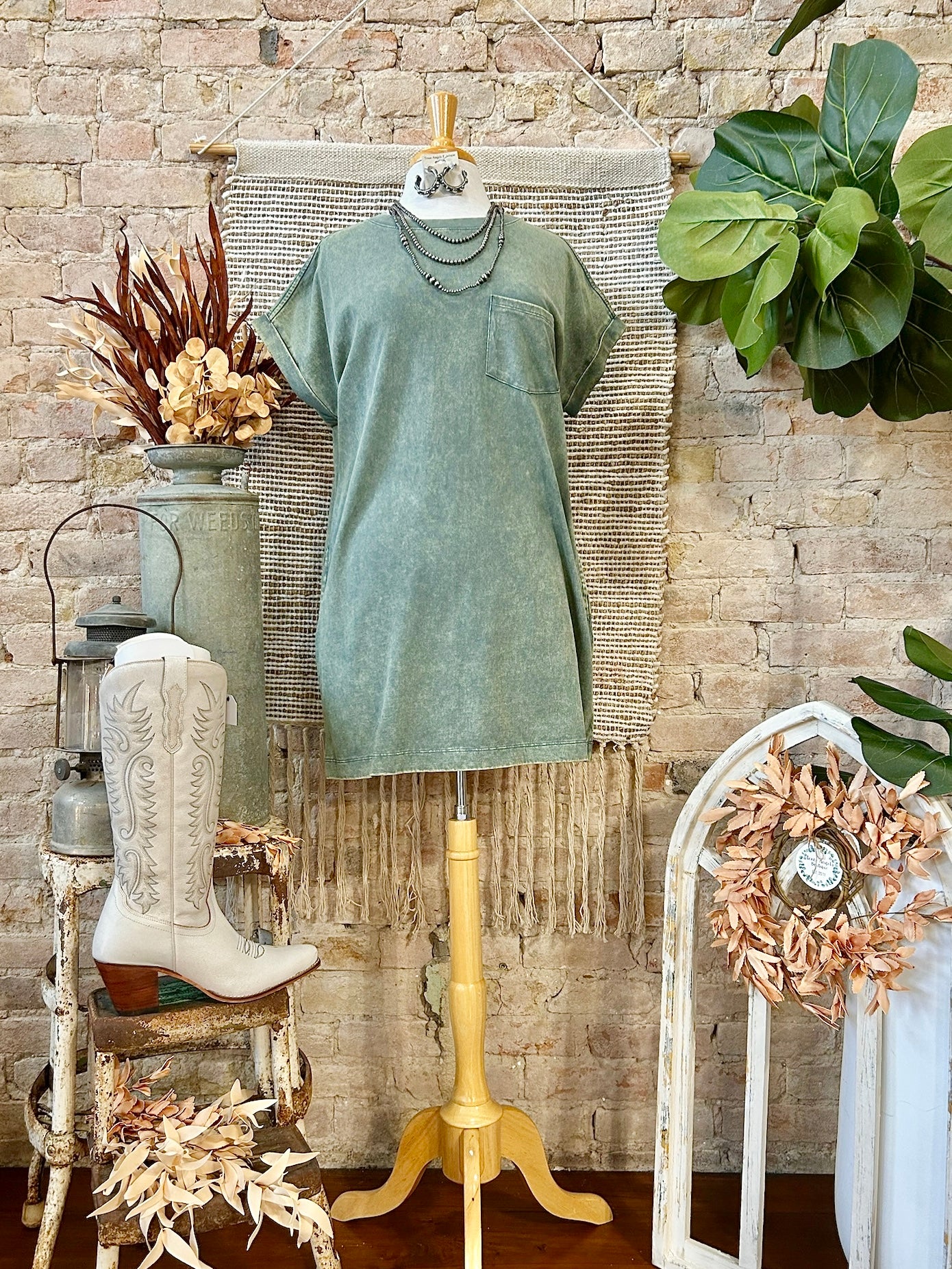 Just Wondering When Jade Mineral Wash Dress