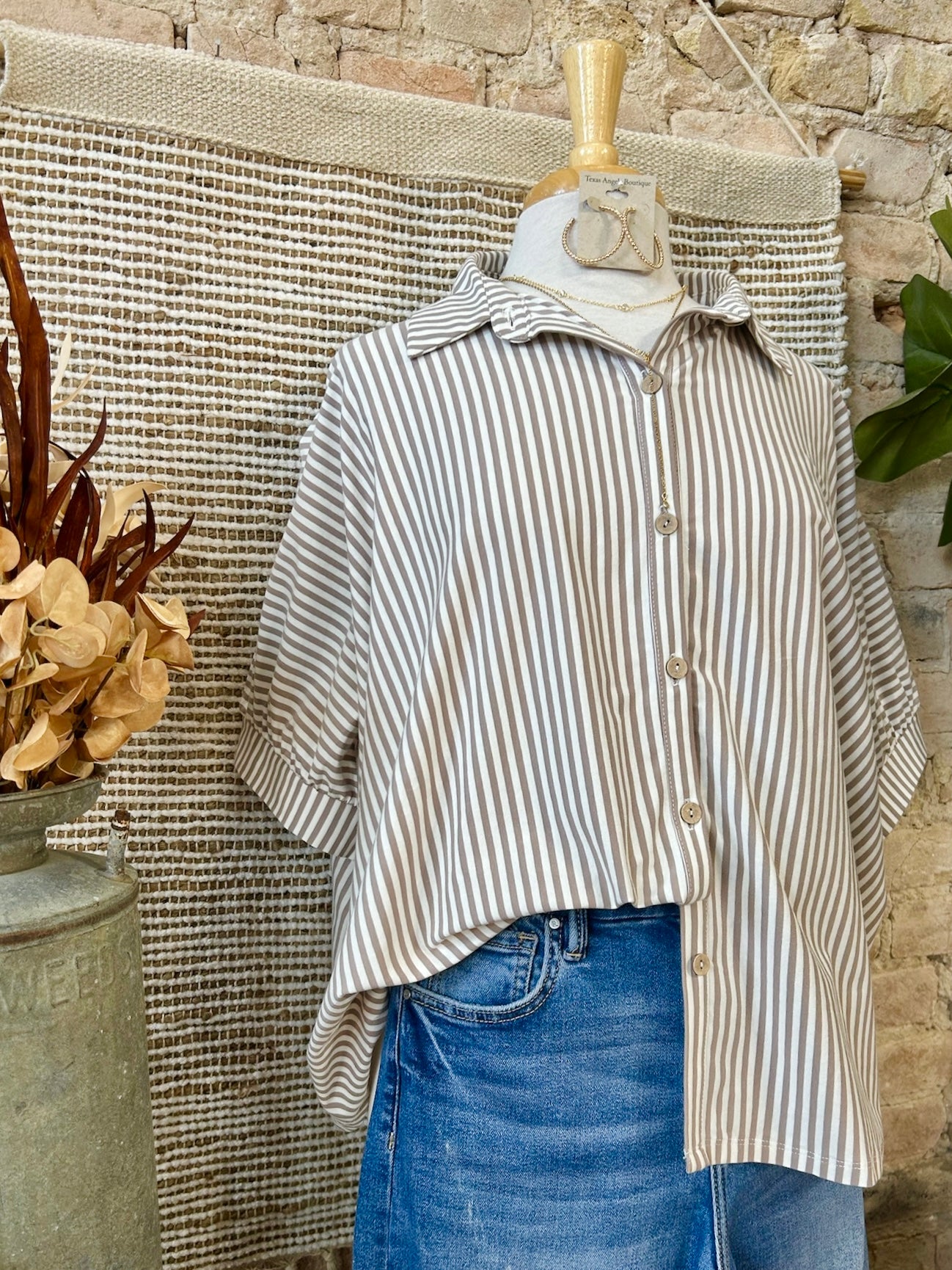 A Sight To See Ash Mocha Striped Blouse