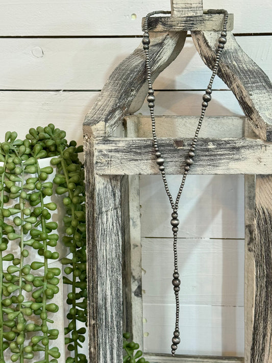 Silver Beaded Lariat Necklace