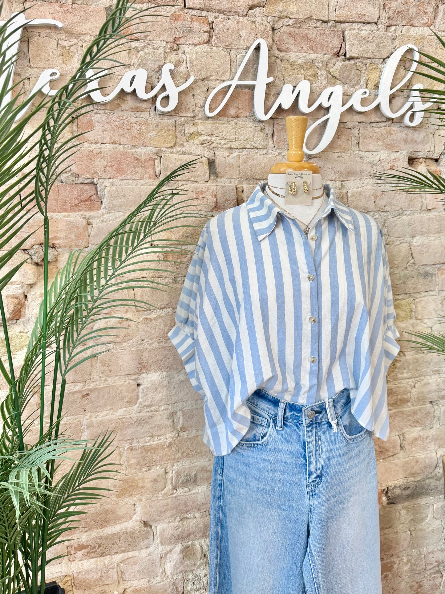 Seagulls & Sunsets Blue Striped Blouse