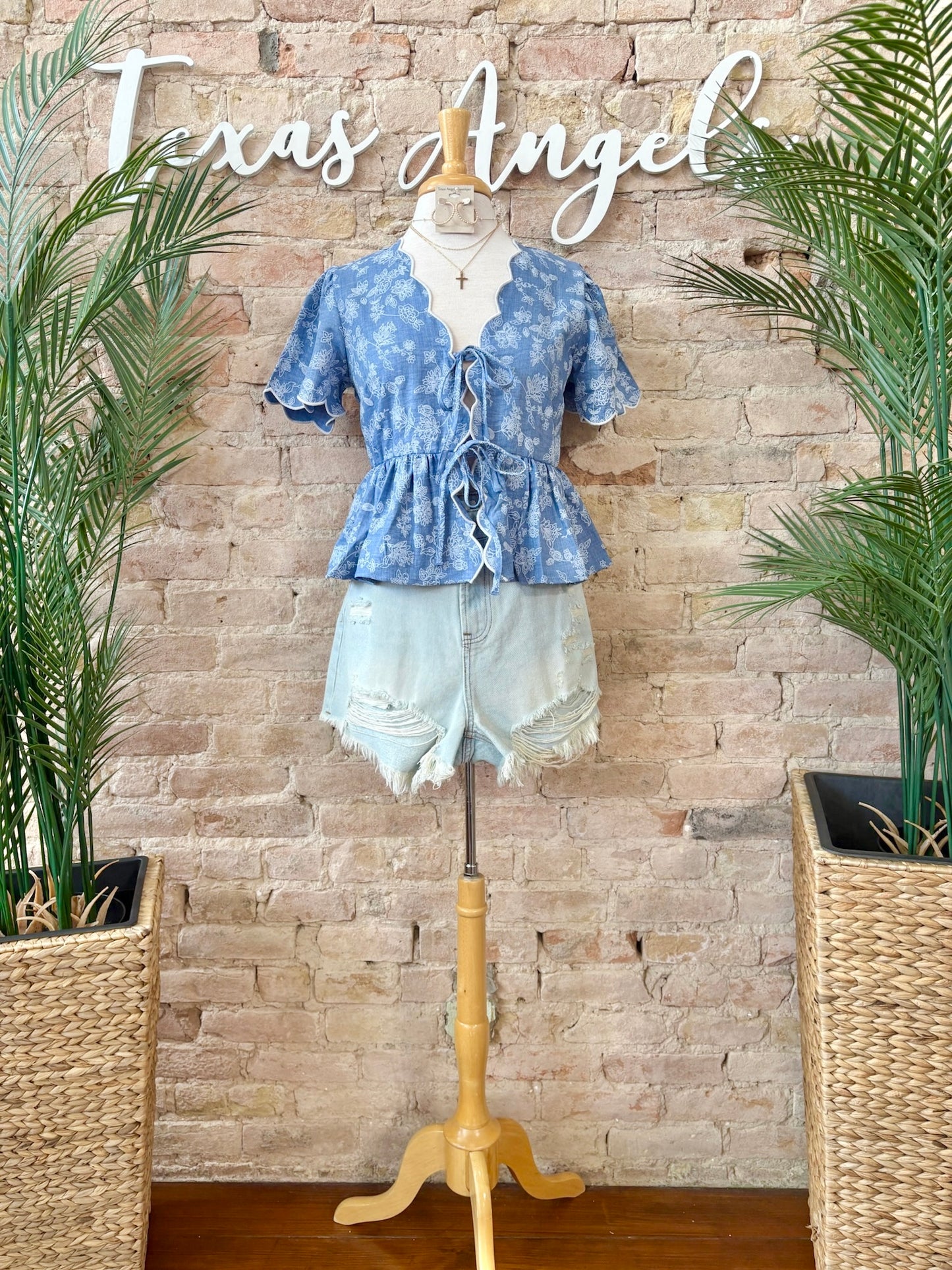 Somewhere Down In Texas Scalloped Denim Topo