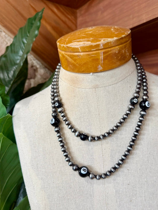 8 Ball Silver Beaded Necklace