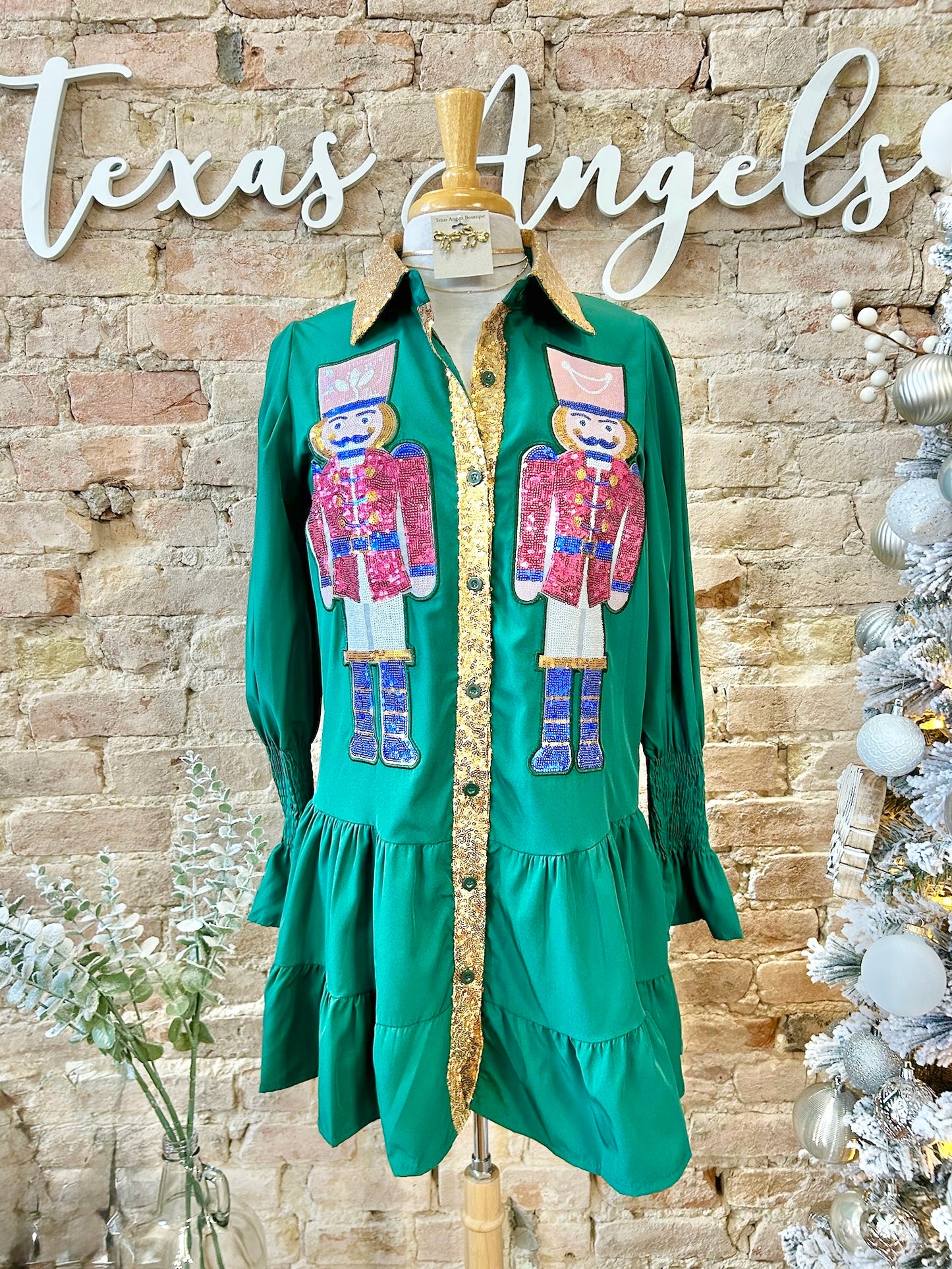 Holly Jolly Christmas Hunter Green Sequin Nutcracker Dress