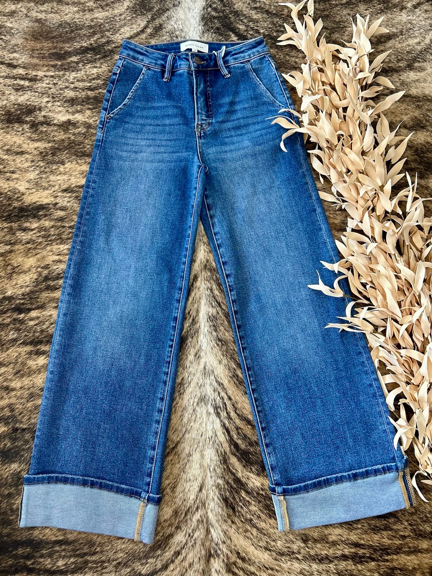 New Routine Dark Wide Leg Risen Jeans