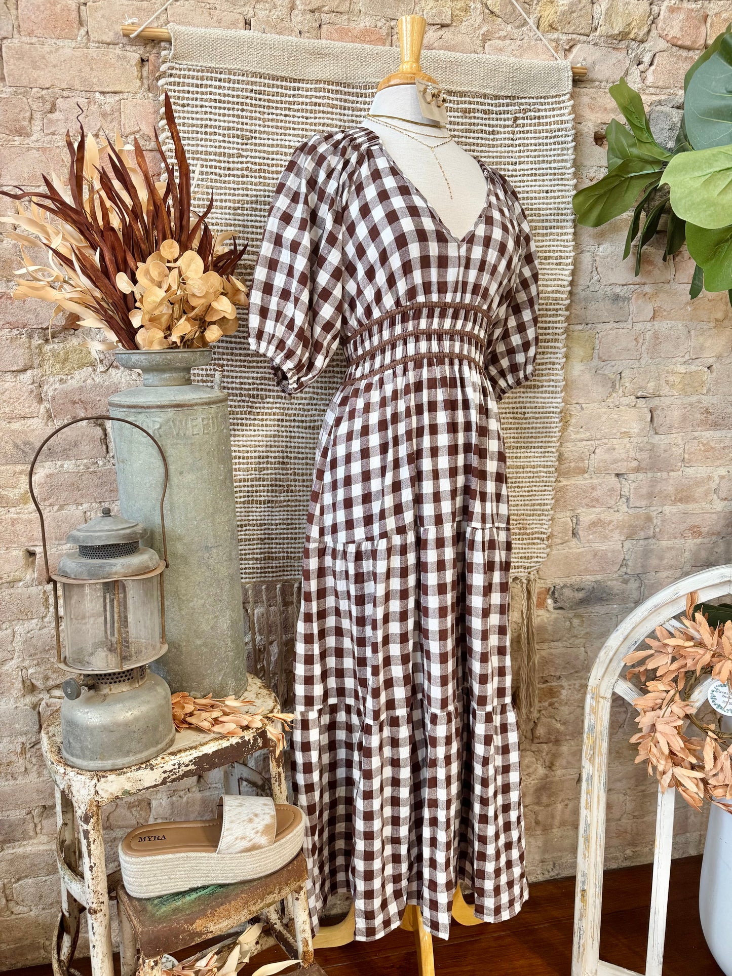 Farmers Market Brown Plaid Maxi Dress