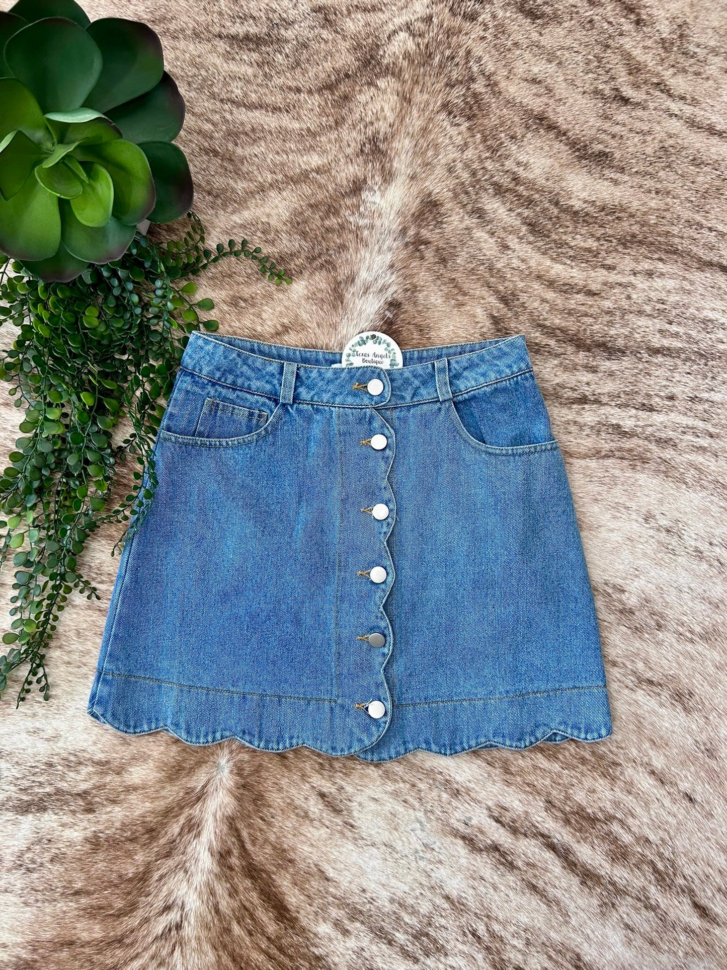 Let's Go Downtown Denim Scalloped Skirt