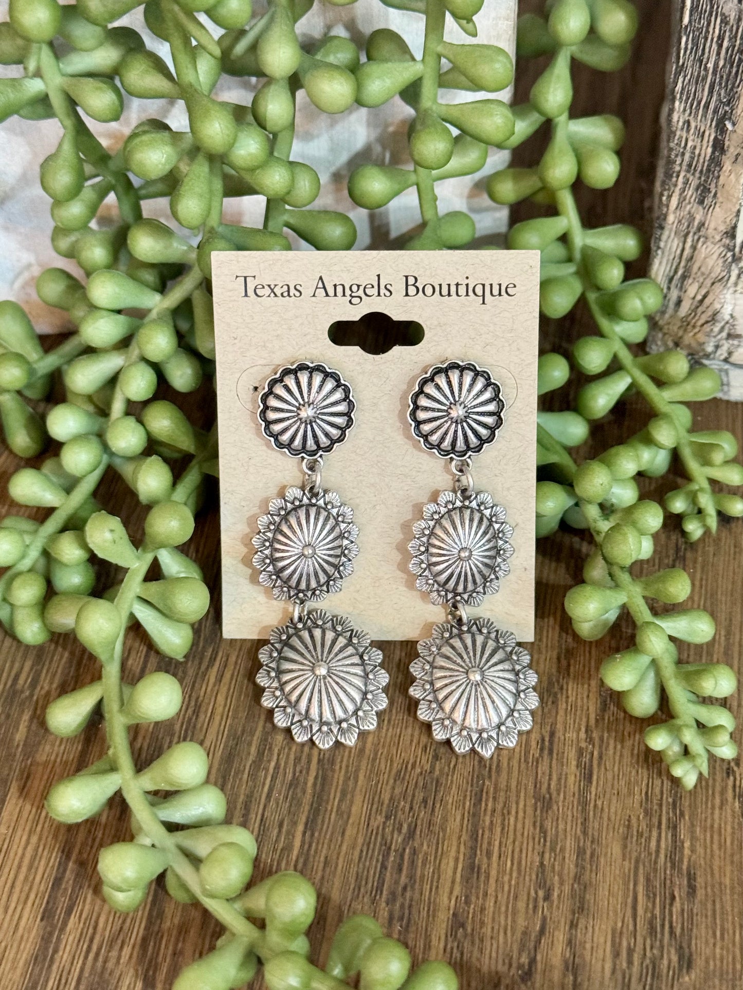 Silver Dangle Concho Earrings