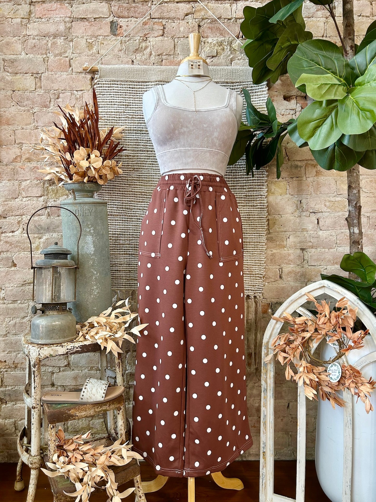 Point Me In The Right Direction Brown Polka Dot Lounge Pants