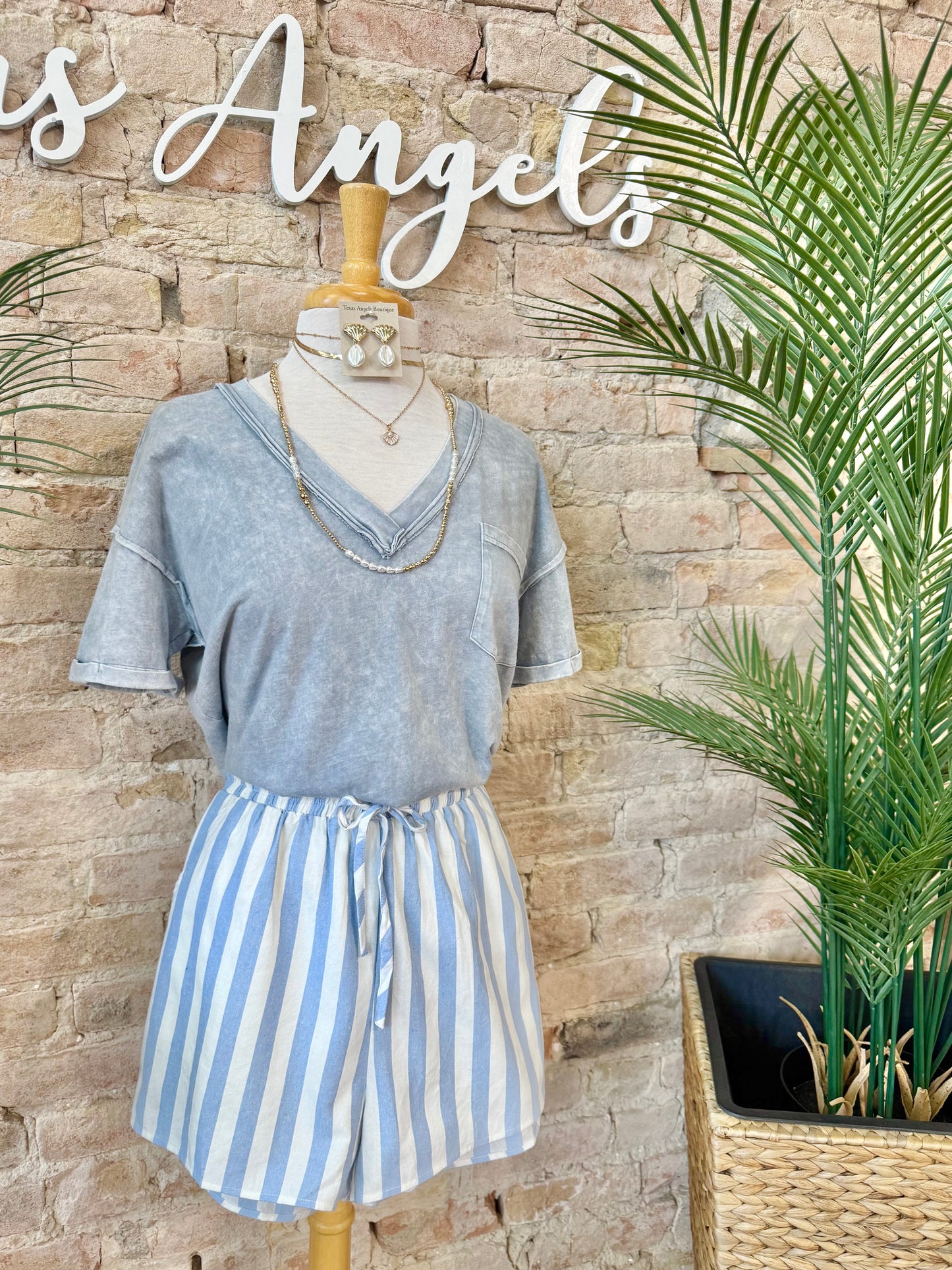 Seagulls & Sunsets Blue Striped Shorts