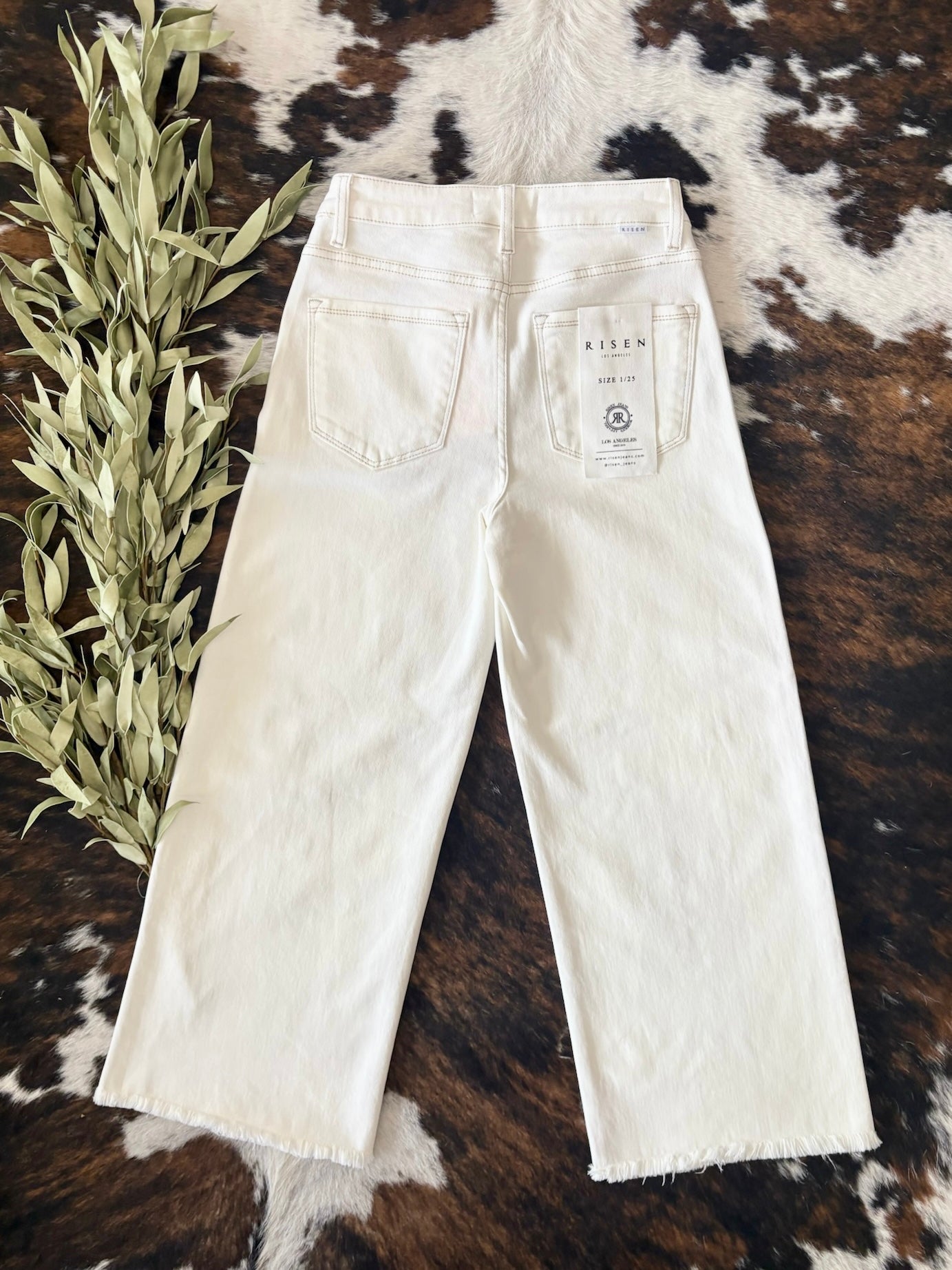 Wine Night Cream Crop Wide Leg Risen Jeans