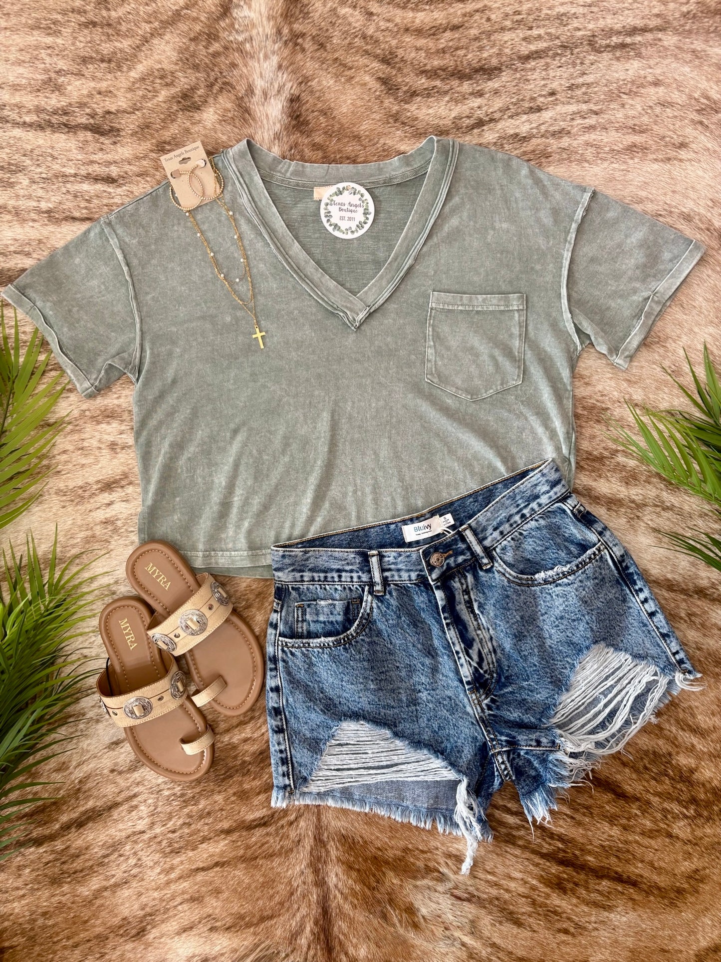 Just An Ordinary Girl Oversized Olive V-Neck Top