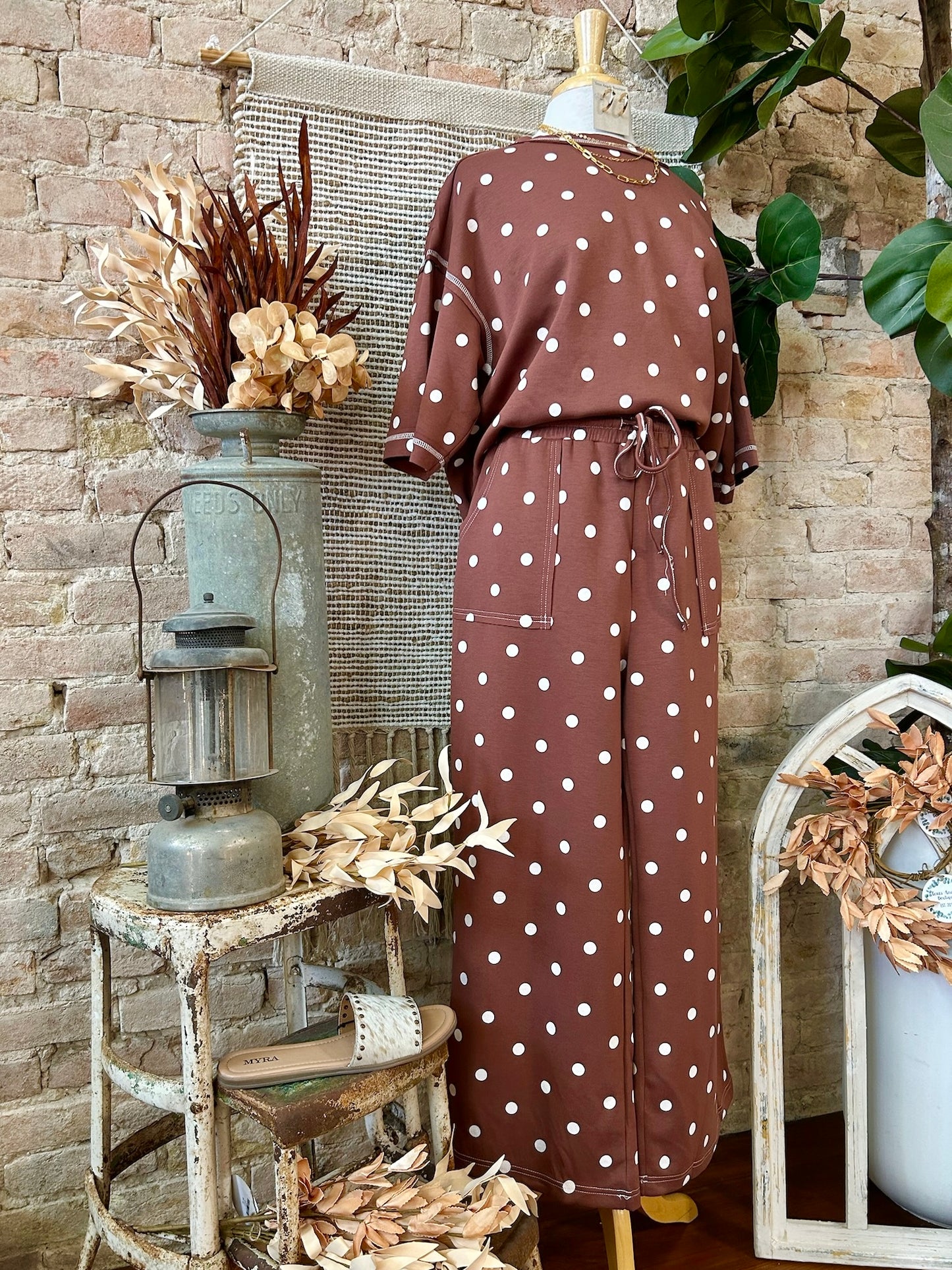 Point Me In The Right Direction Brown Polka Dot Lounge Pants