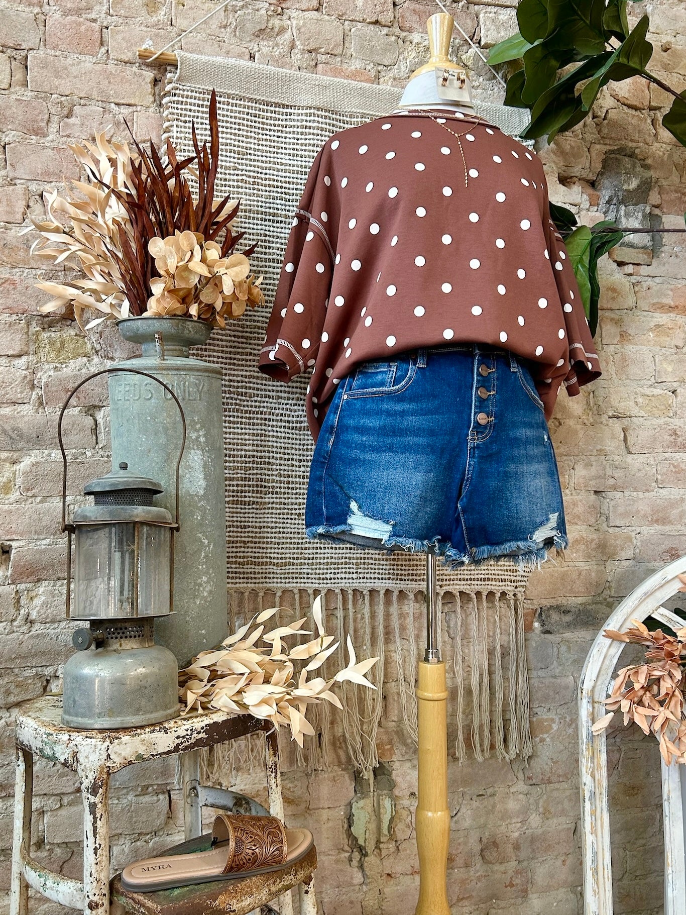 Point Me In The Right Direction Brown Polka Dot Lounge Top
