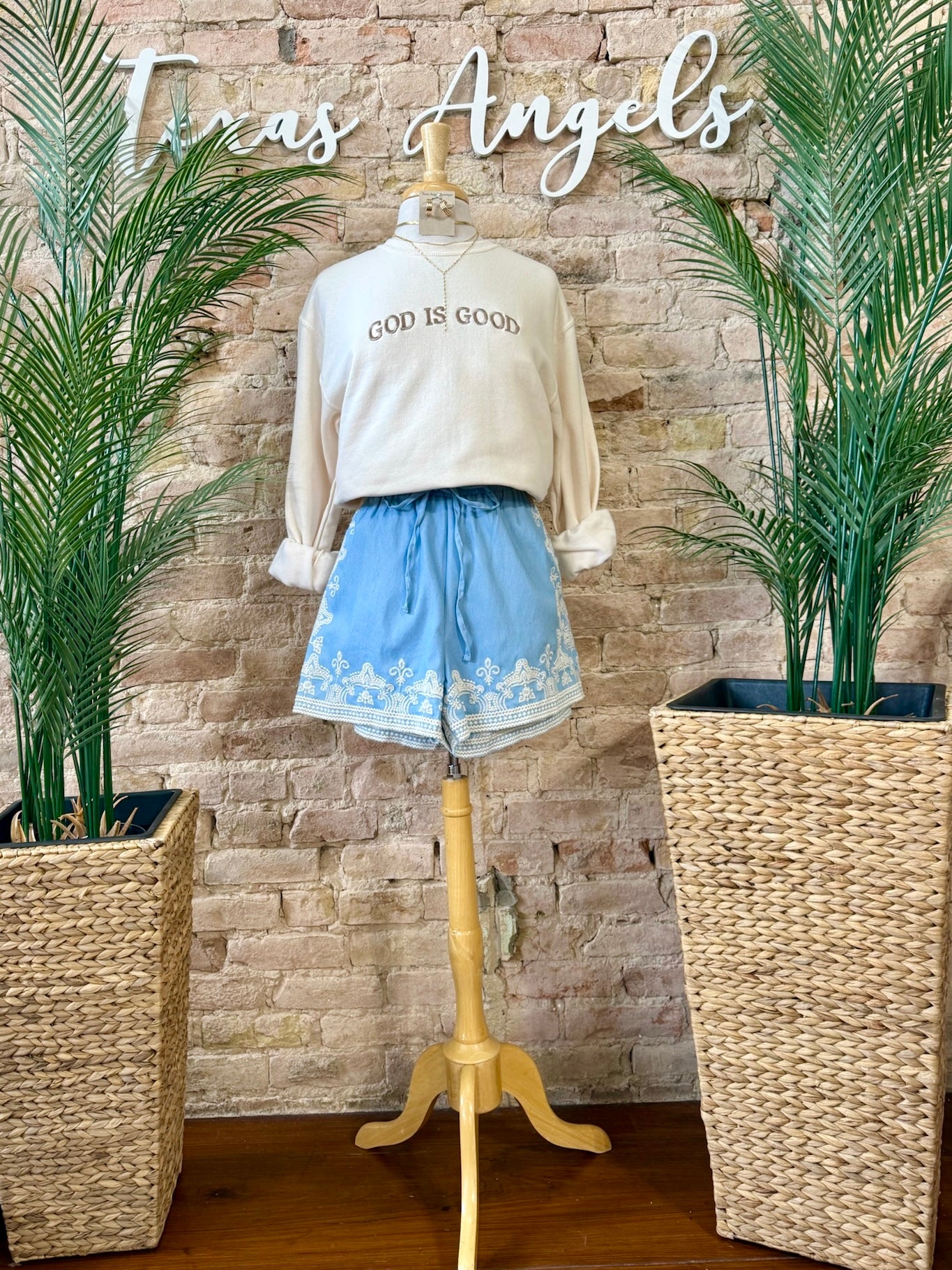 Coastin’ Light Chambray Embroidered Shorts