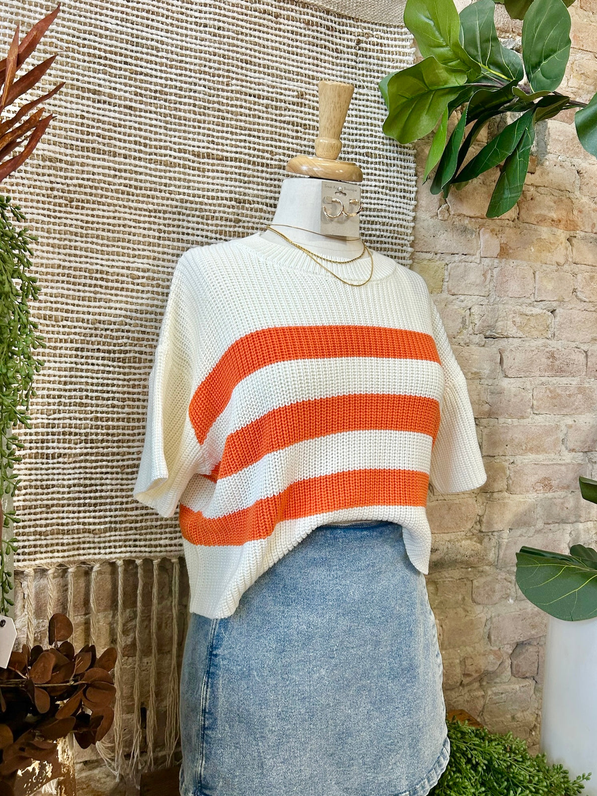Oh It’s Game Day Orange Striped Sweater Top