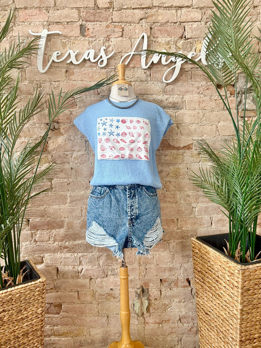 It Shore Is A Good Life Flag Knit Top