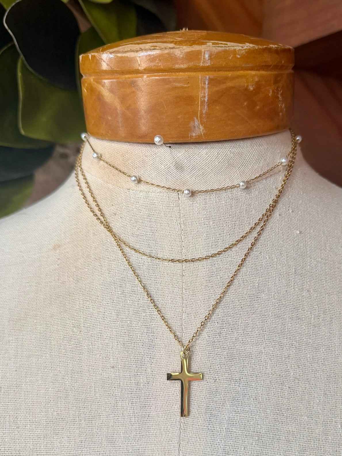 RESTOCK 18K Stainless Steel Gold Layered Cross Necklace