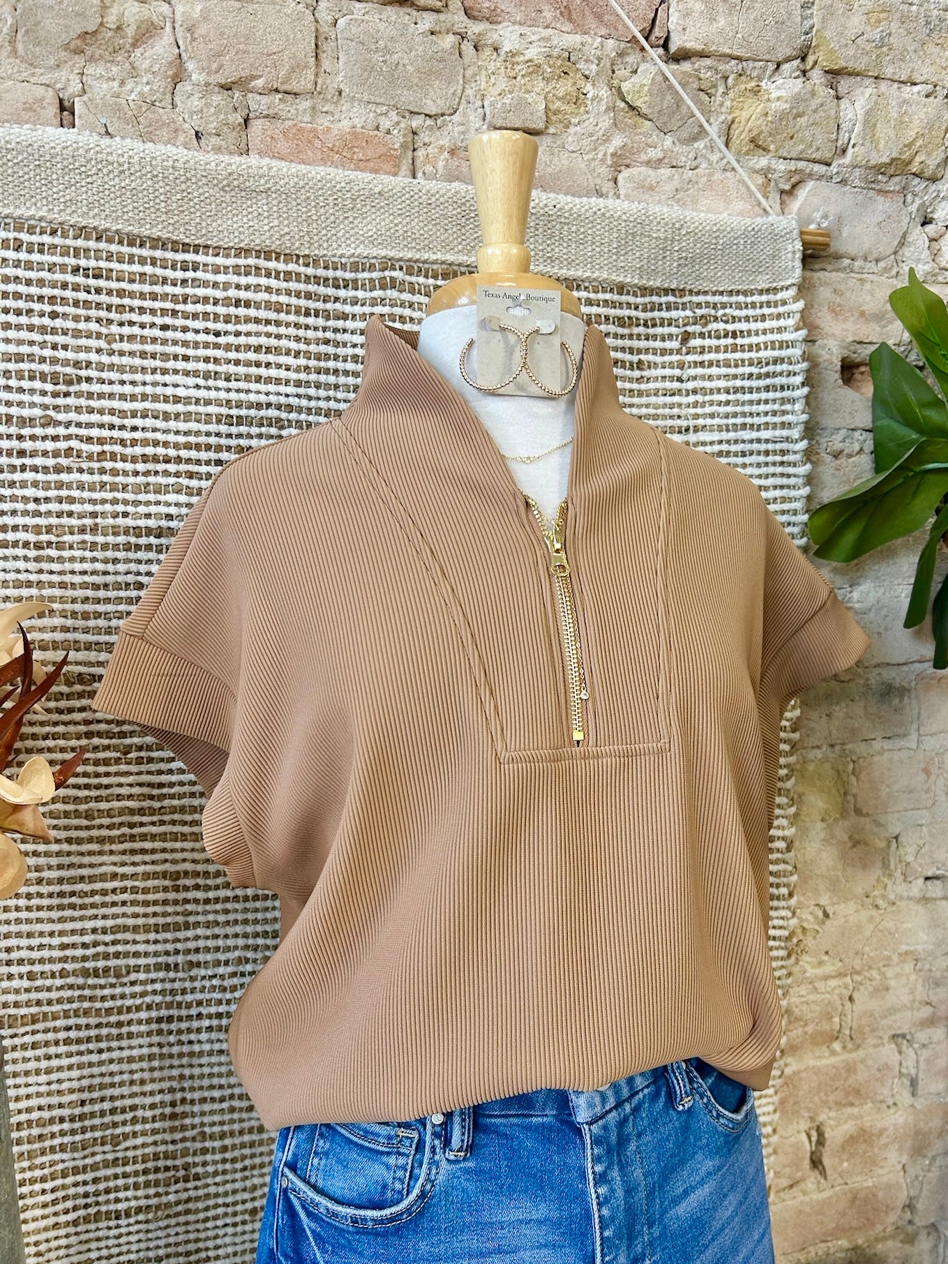 Time Will Tell Tan Zip Up Top