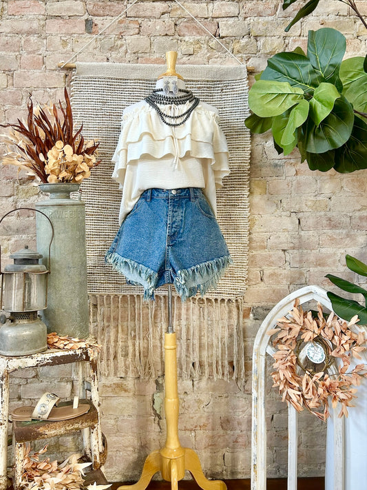 Been On My Mind Cream Off Shoulder Blouse