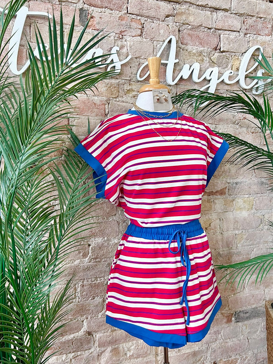 Of Texas Red & Blue Striped Shorts