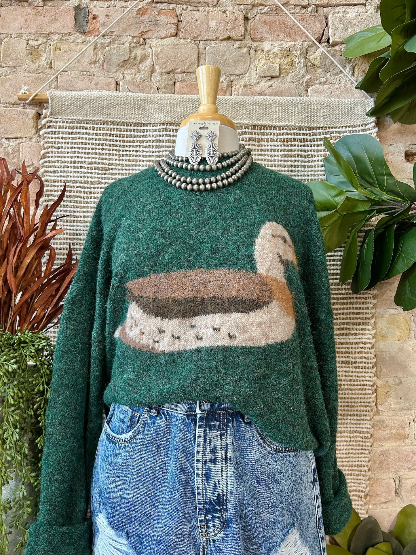 Maybe One Day Olive Mallard Duck Sweater