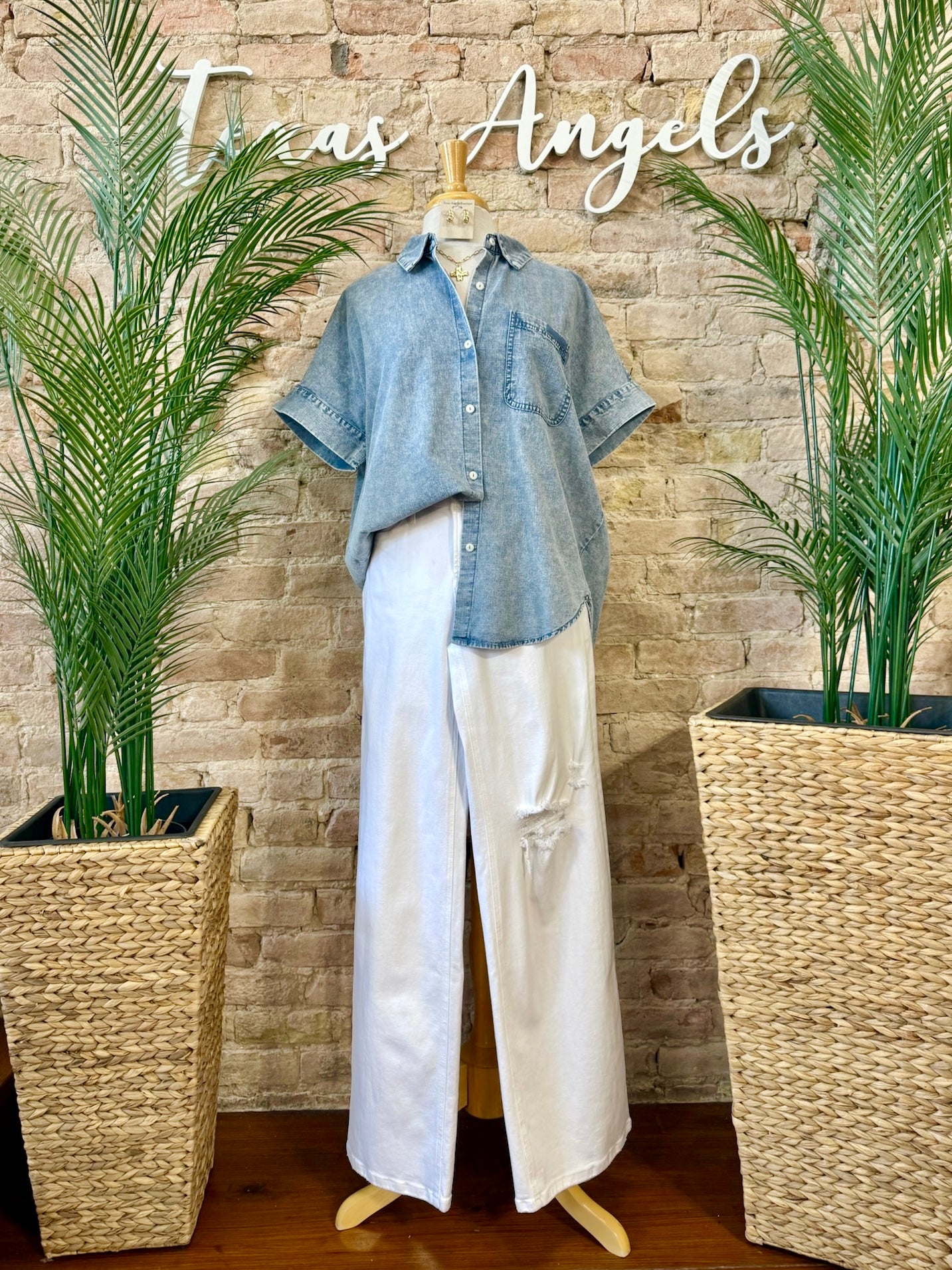 Coastal Cutie Medium Wash Chambray Top