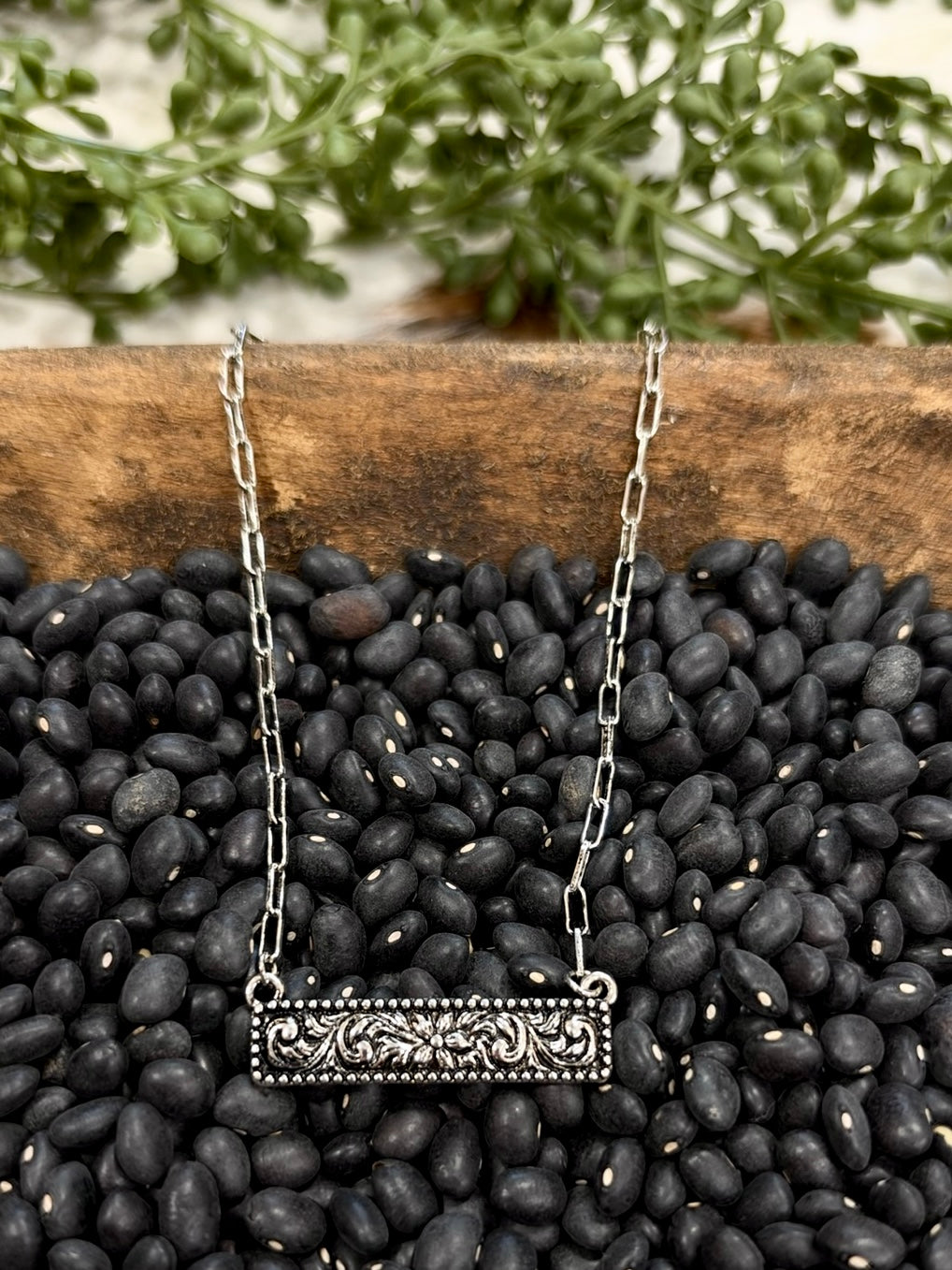 Silver Flower Bar Necklace 