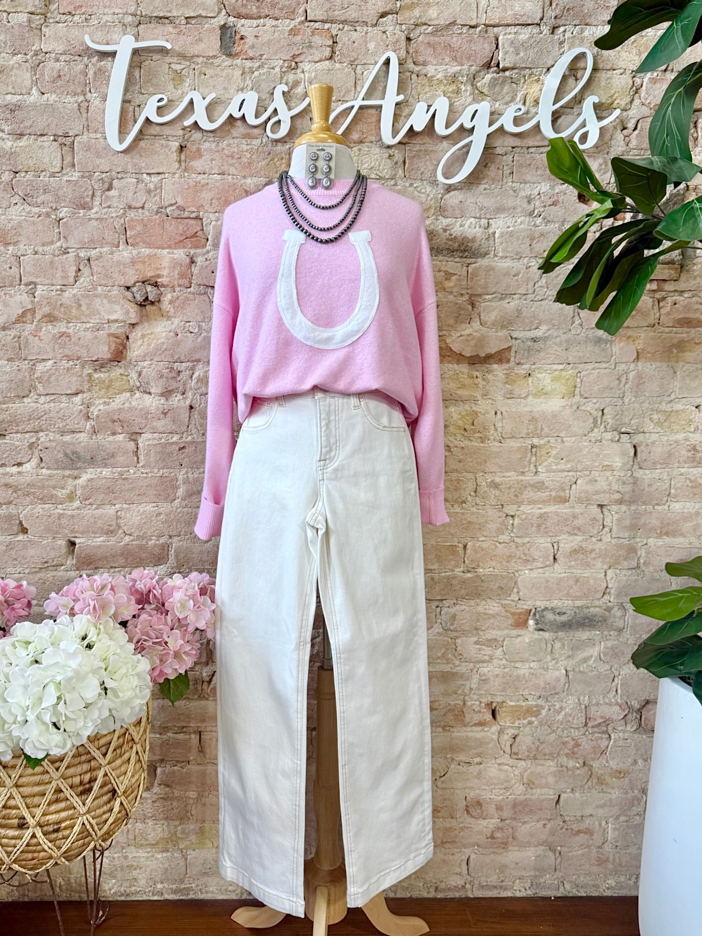 Bareback Rider Pink Horse Shoe Sweater