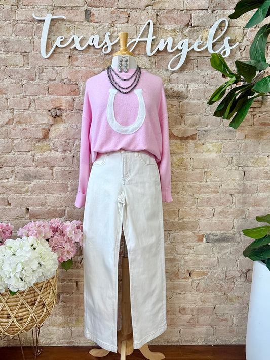 Bareback Rider Pink Horse Shoe Sweater