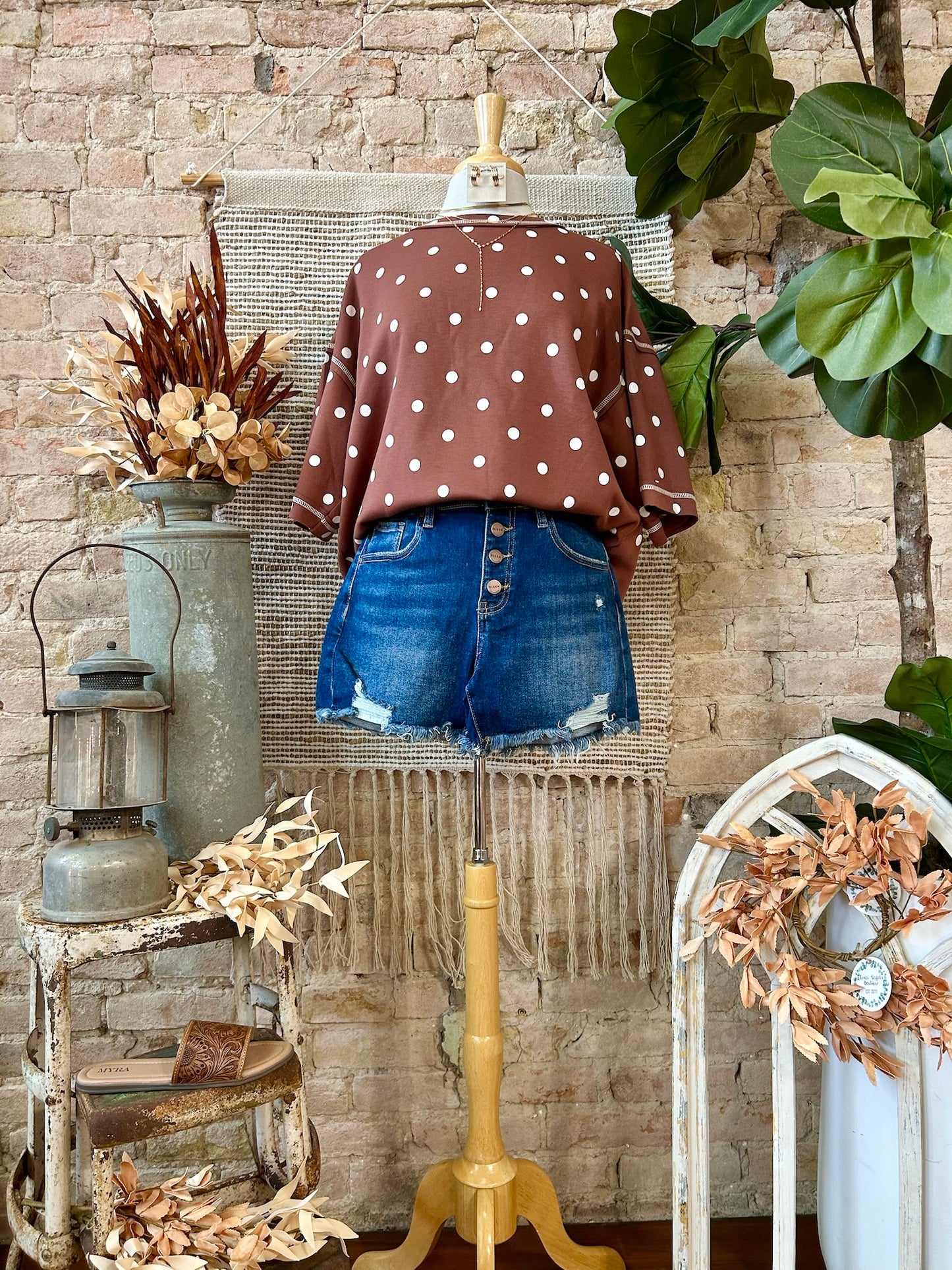 Point Me In The Right Direction Brown Polka Dot Lounge Top