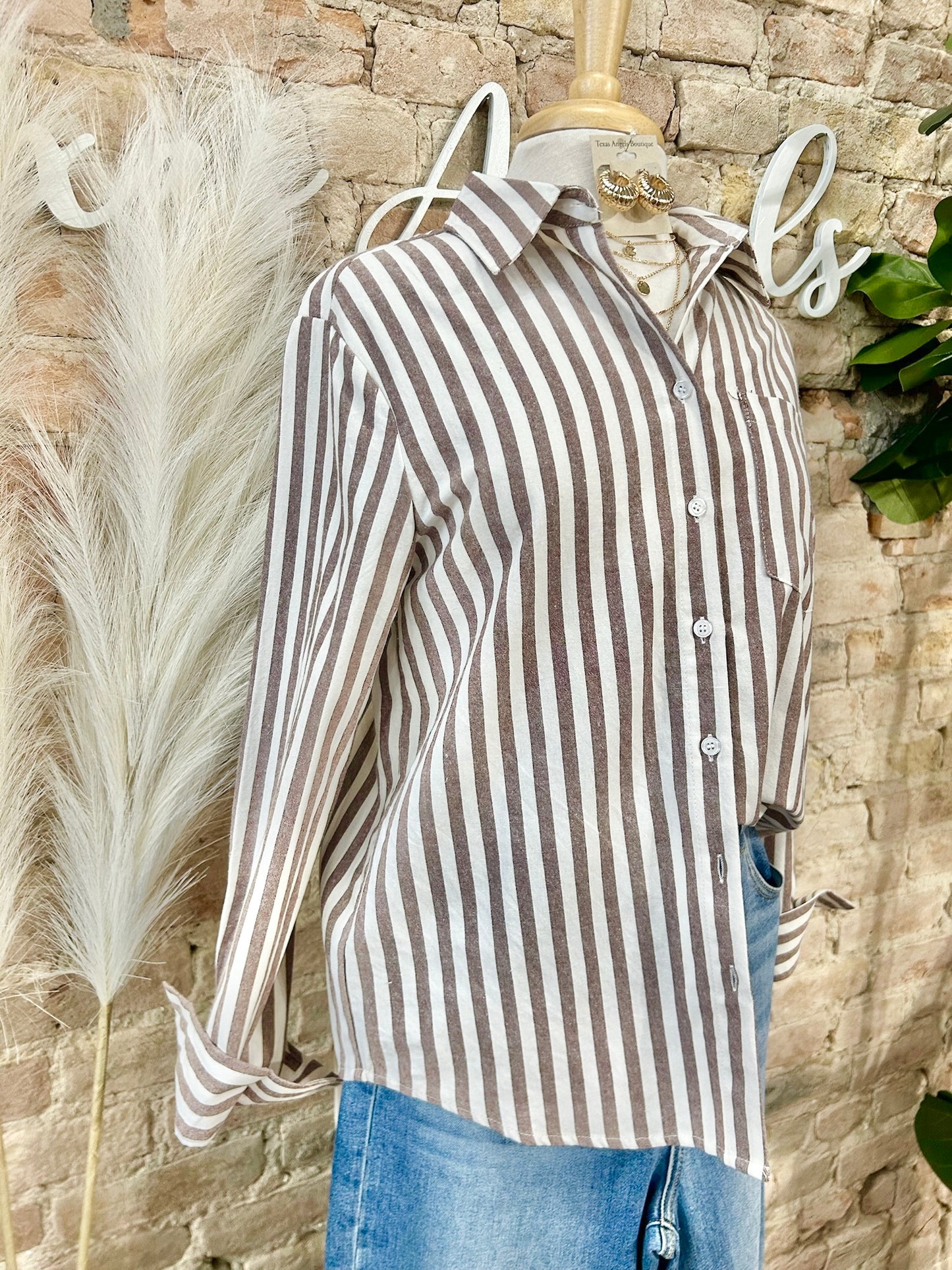 Soft Spoken Brown Striped Shirt