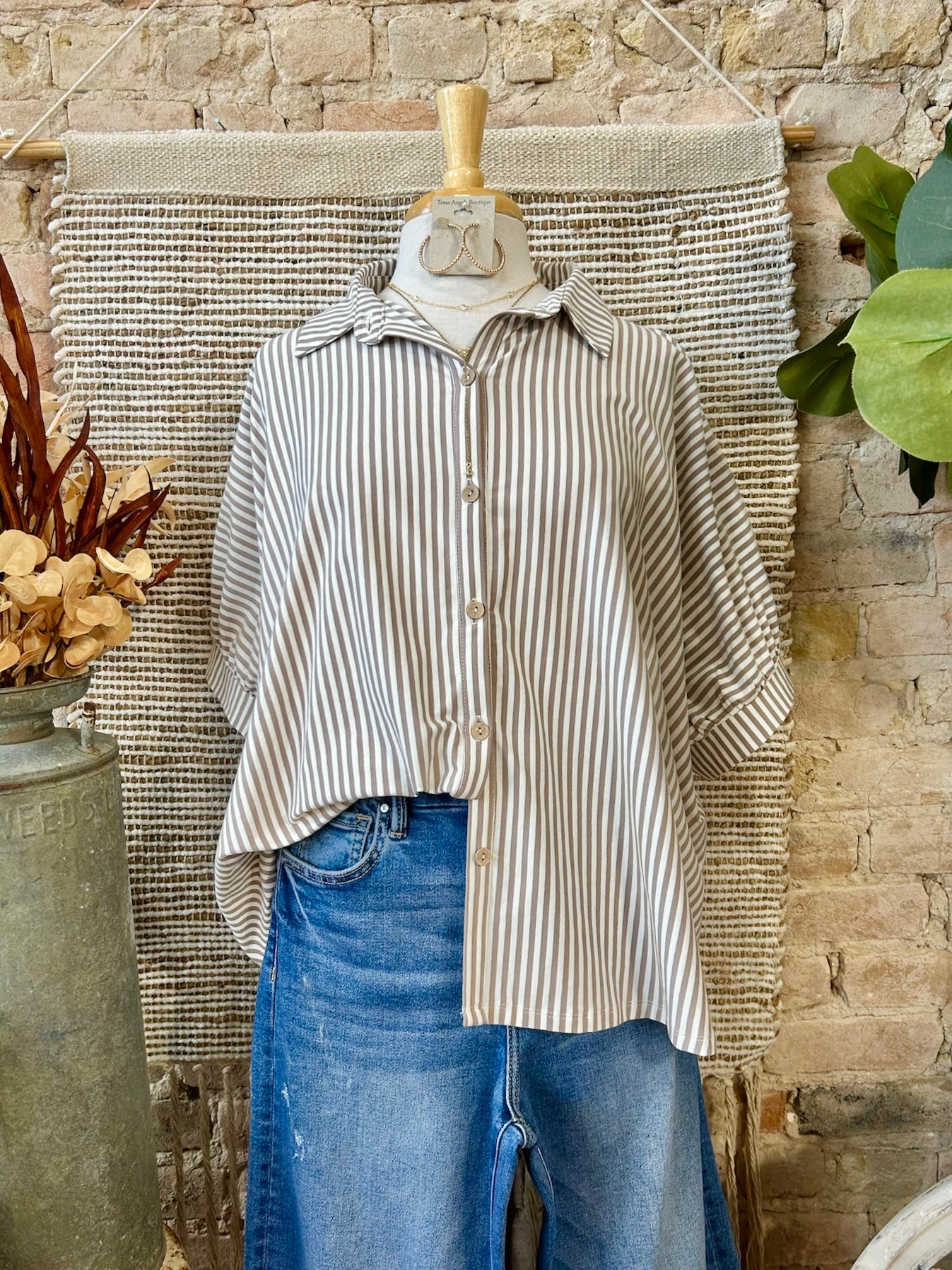 A Sight To See Ash Mocha Striped Blouse