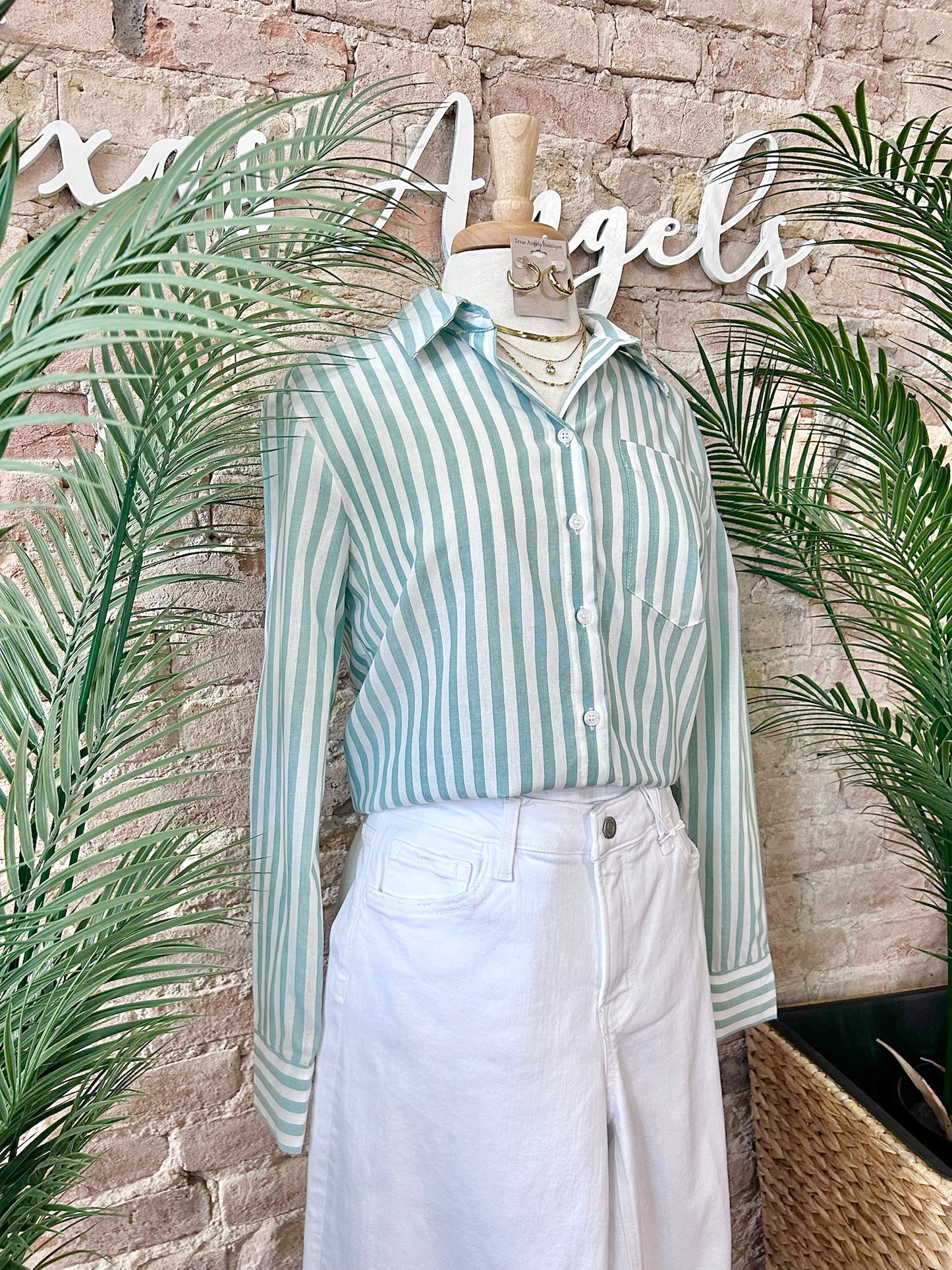 Soft Spoken Sage Striped Shirt