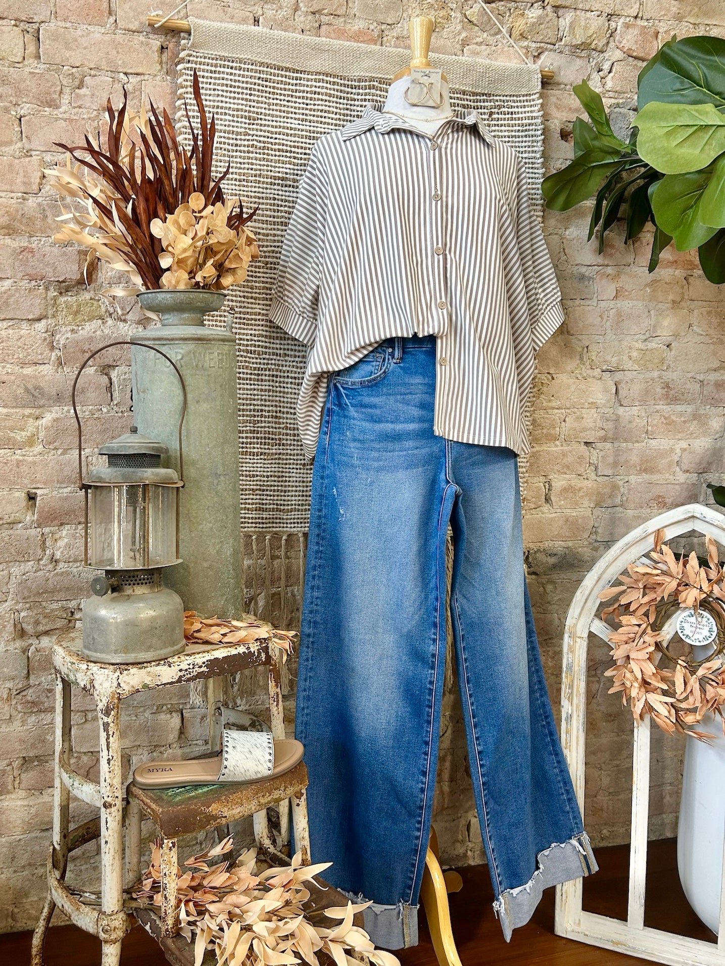 A Sight To See Ash Mocha Striped Blouse
