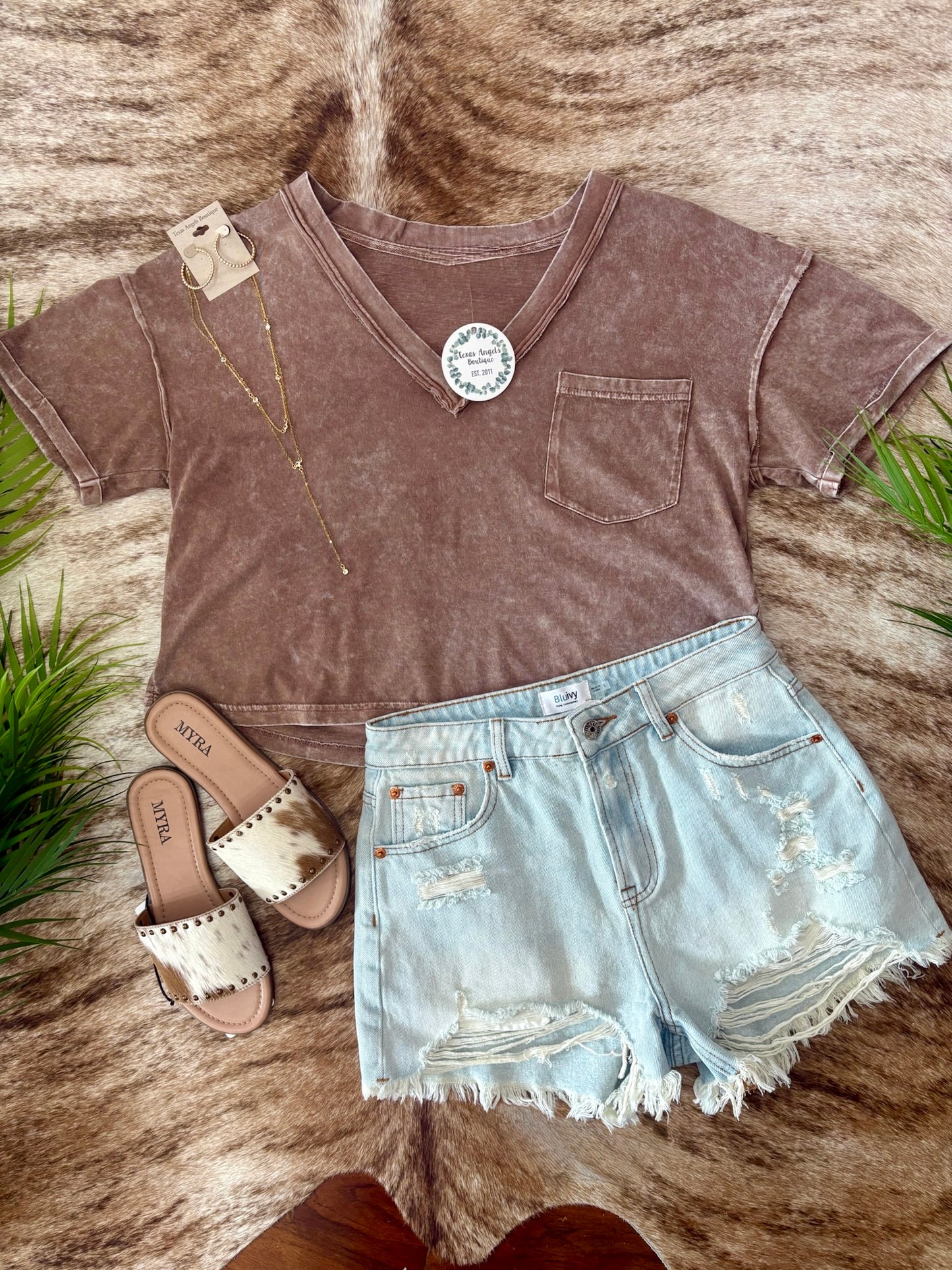 Oversized Mocha V-Neck Top