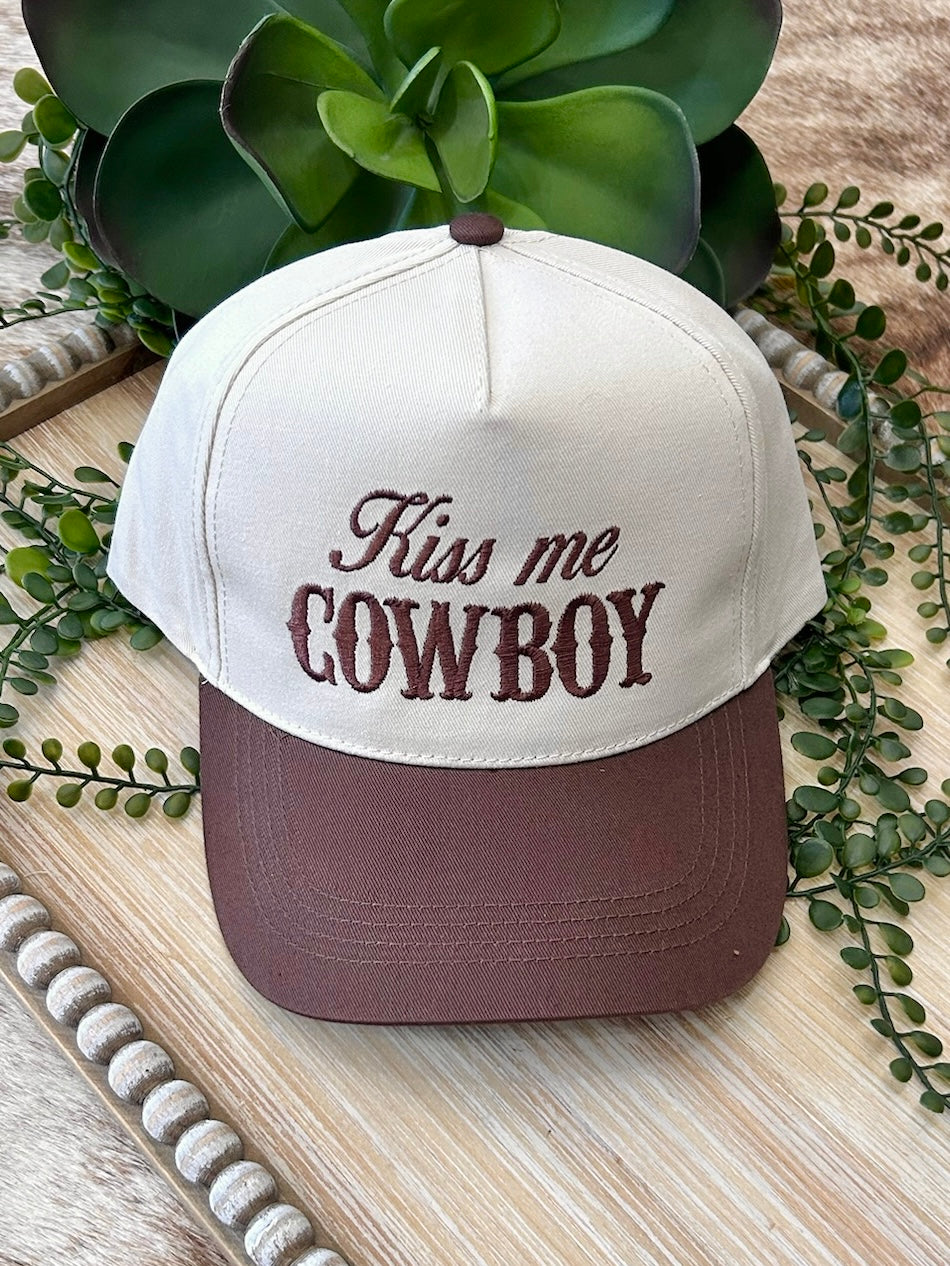 Kiss Me Cowboy Brown Embroidered Trucker Hat