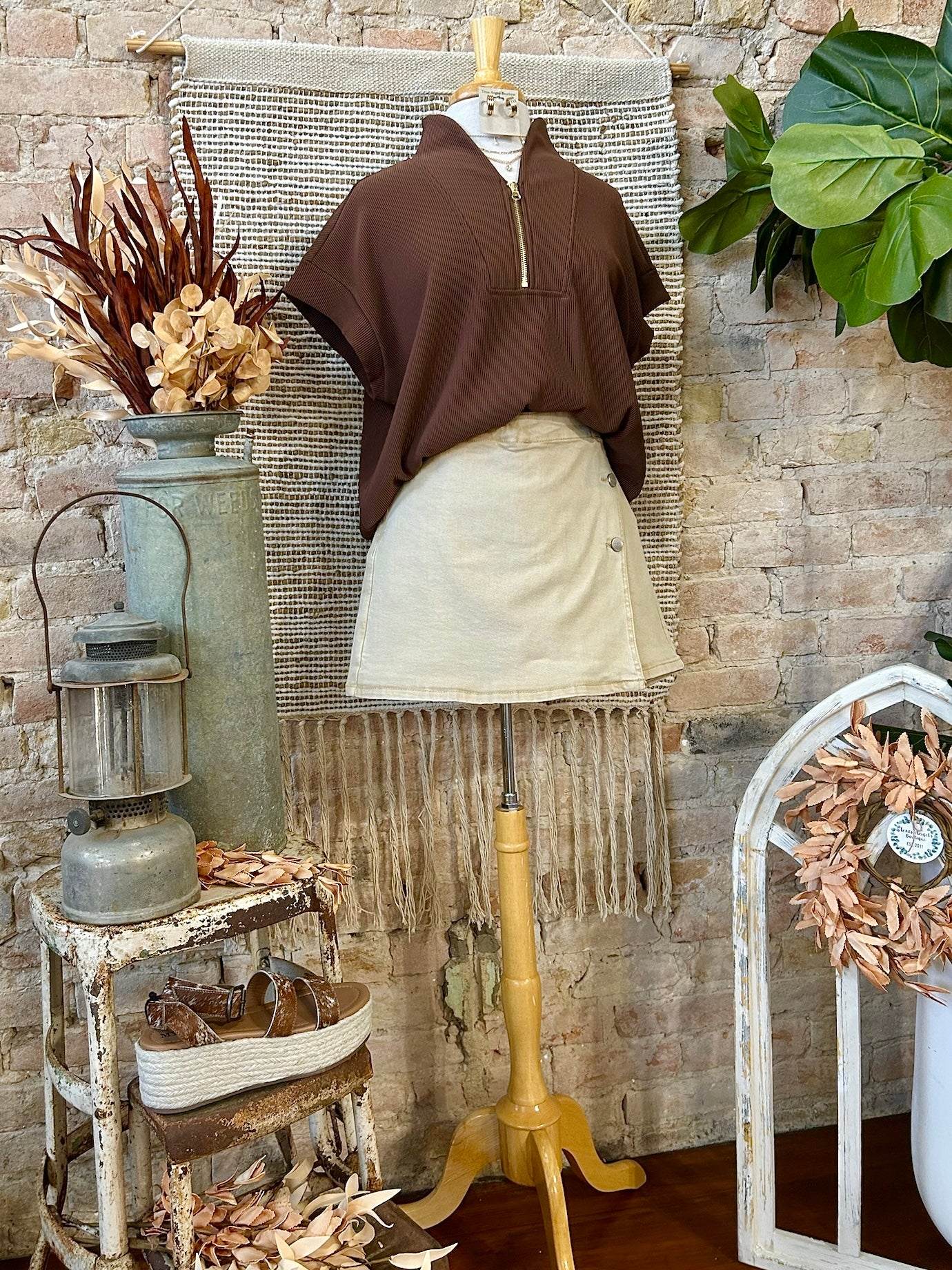 Just A Matter Of Time Brown Zip Up Top