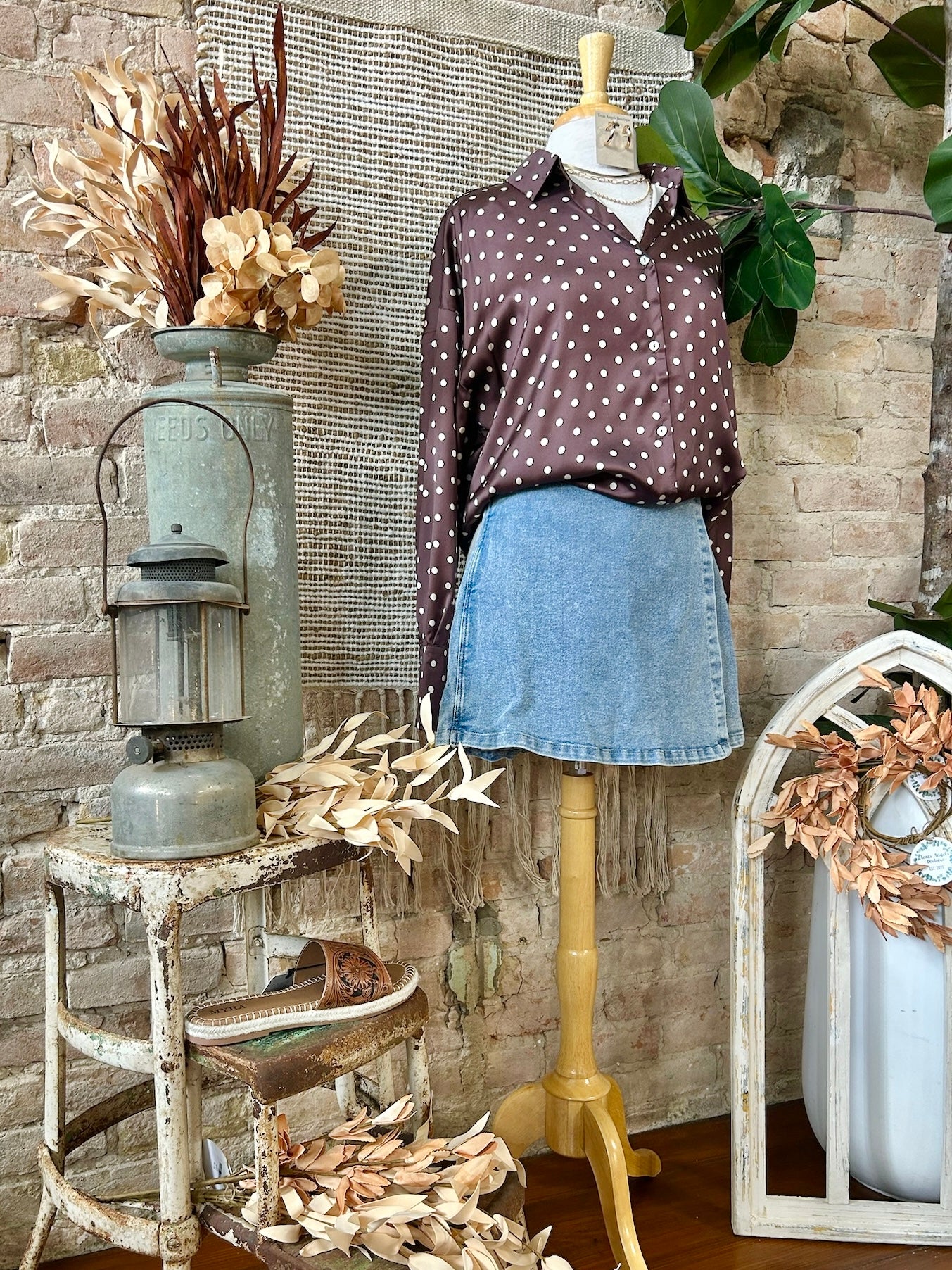 Sugar & Spice Brown Polka Dot Satin Blouse